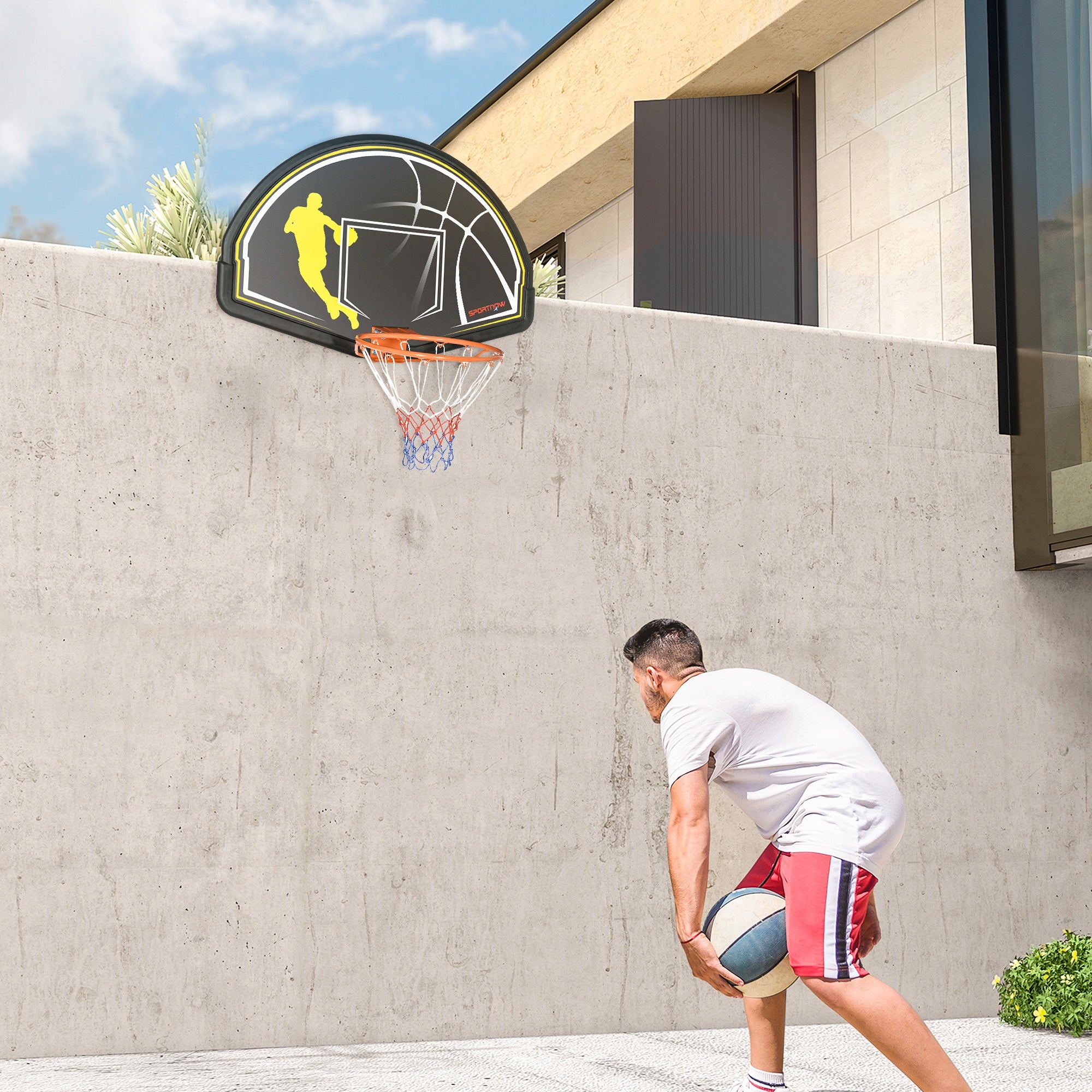 Tabela de Basquetebol de Parede – 110x90x70 cm – Cor Preto – Aço e PE