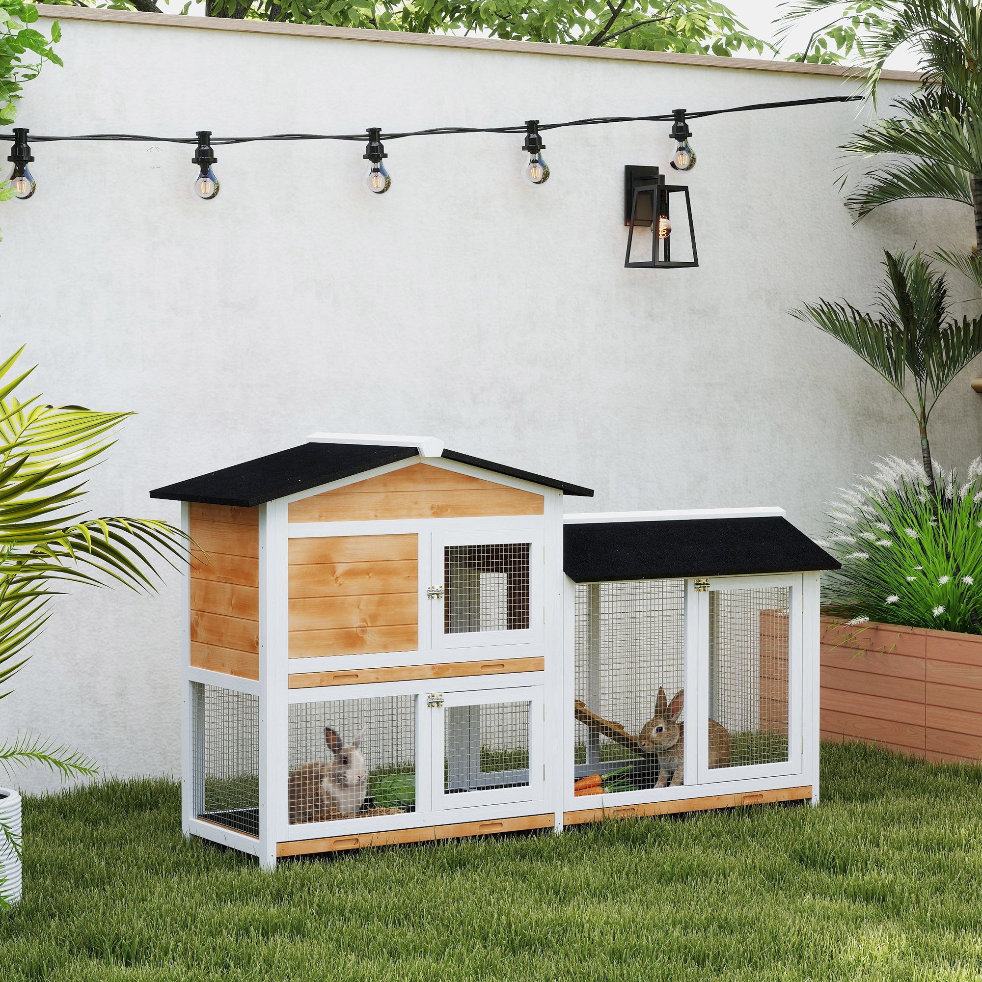 Coelheira de Madeira Exterior 2 Níveis – 157,4x53x93,5 cm – Natural, Branco e Preto – Madeira de Abeto