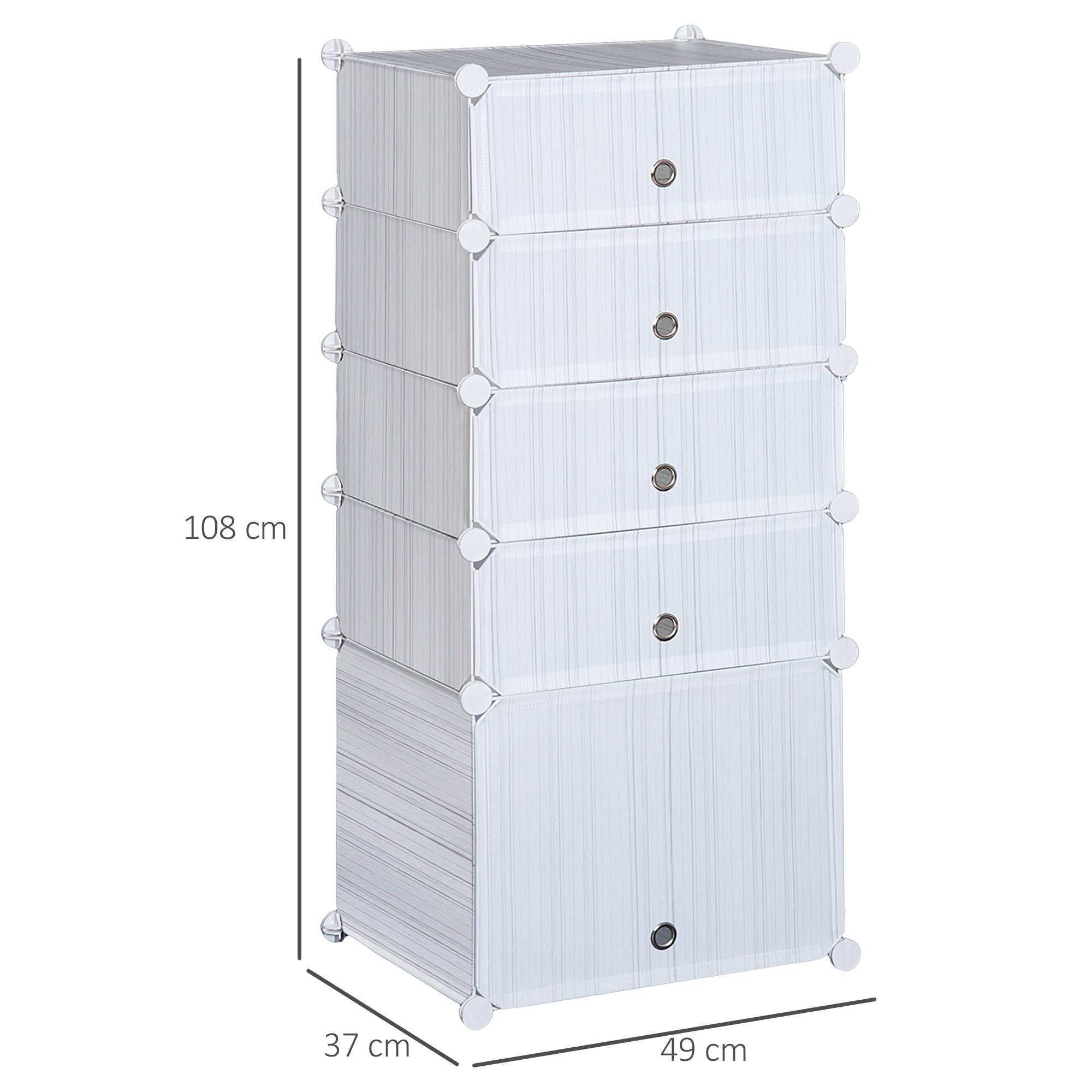 Armário Modular Plástico Estante 5 Baldes 49x37x108 cm - Branco e Cinza