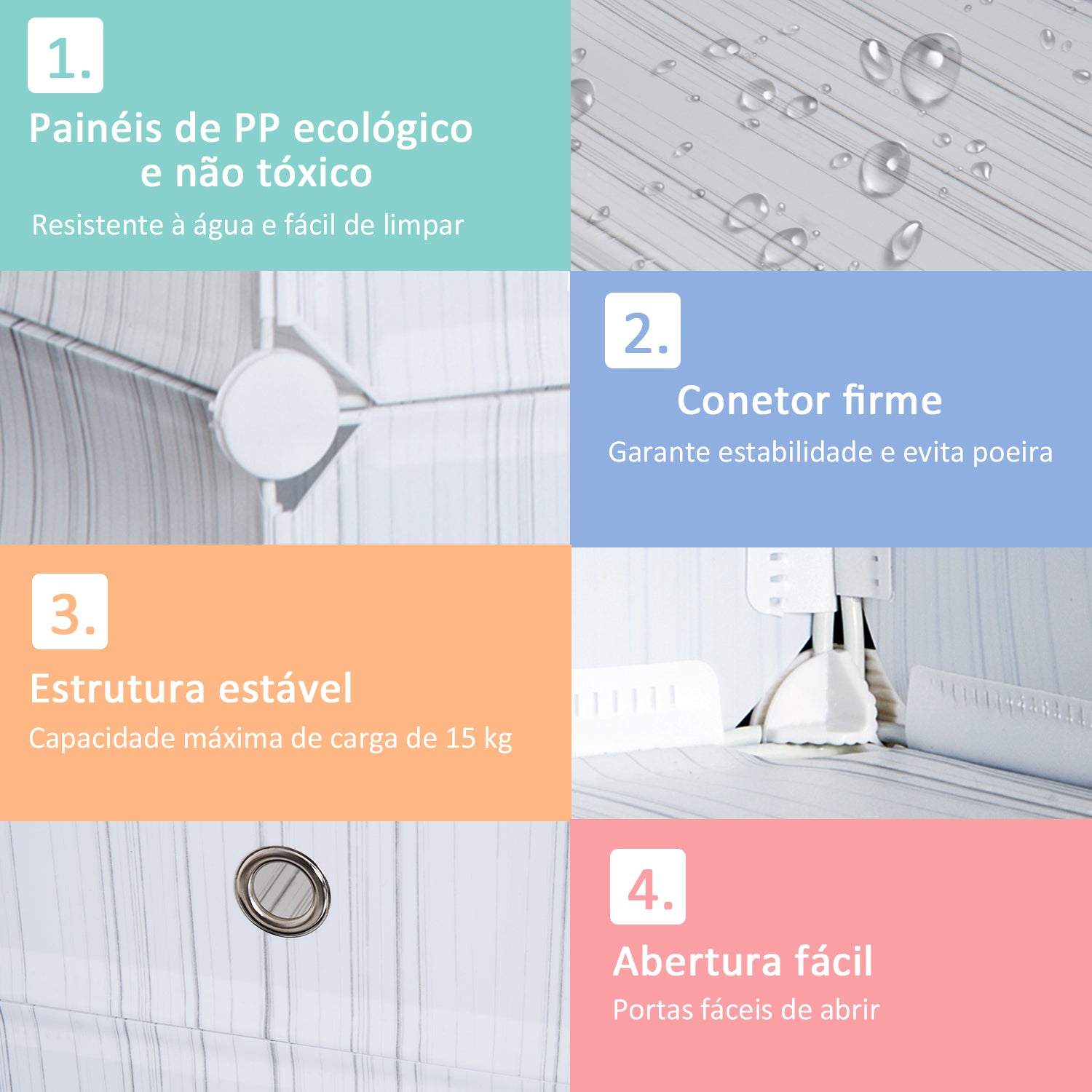 Armário Modular Plástico Estante 5 Baldes 49x37x108 cm - Branco e Cinza