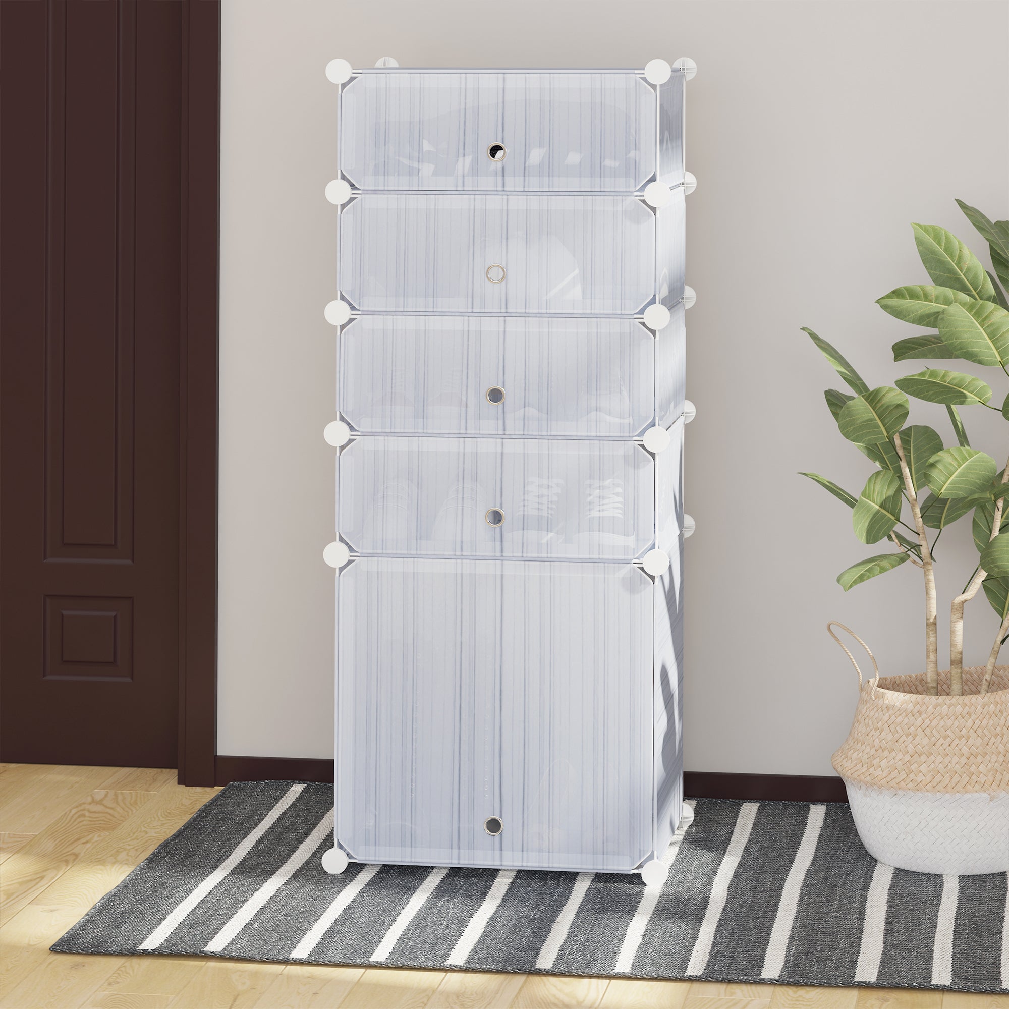 Armário Modular Plástico Estante 5 Baldes 49x37x108 cm - Branco e Cinza