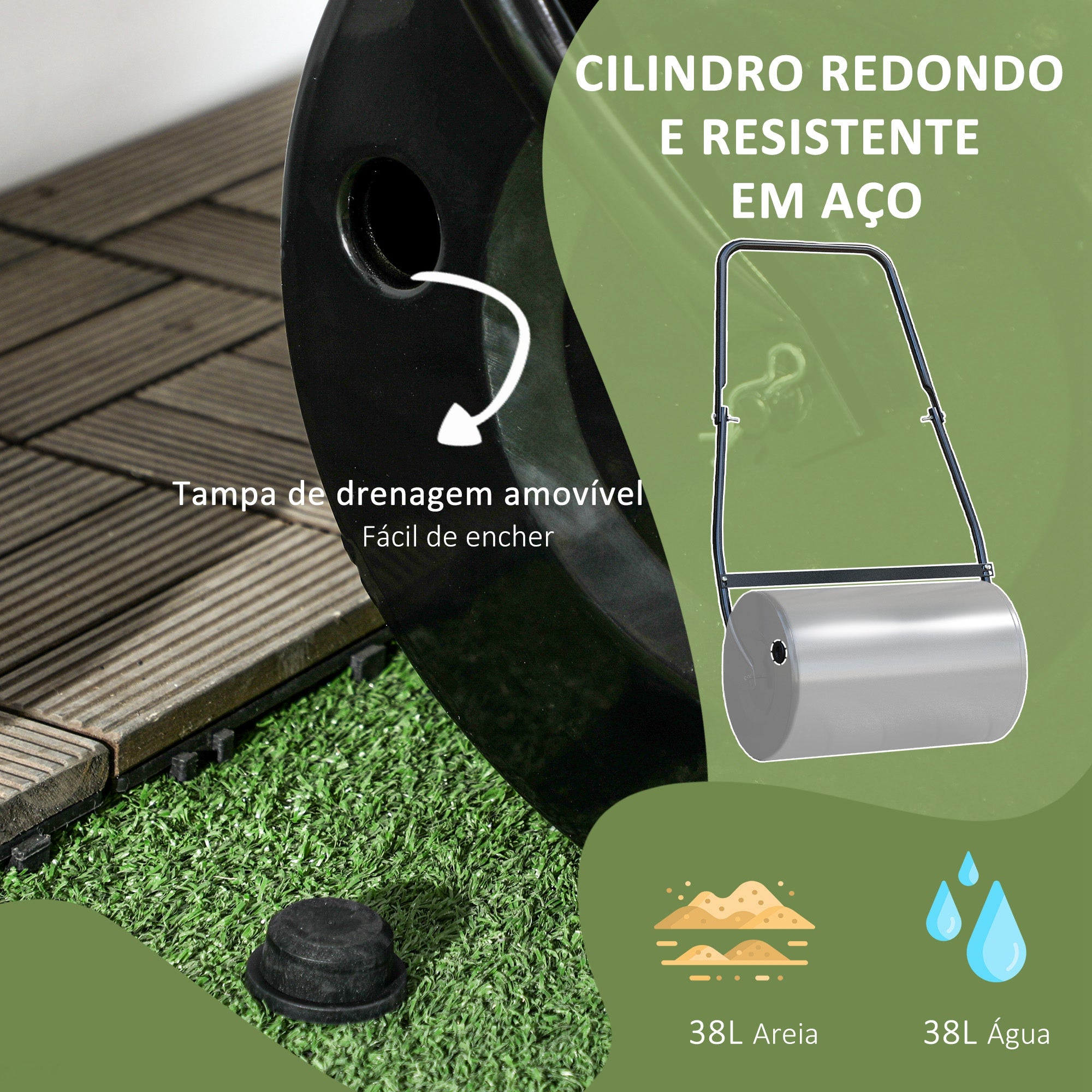 Rodillo de Jardín de Acero Φ32x50cm - Preto