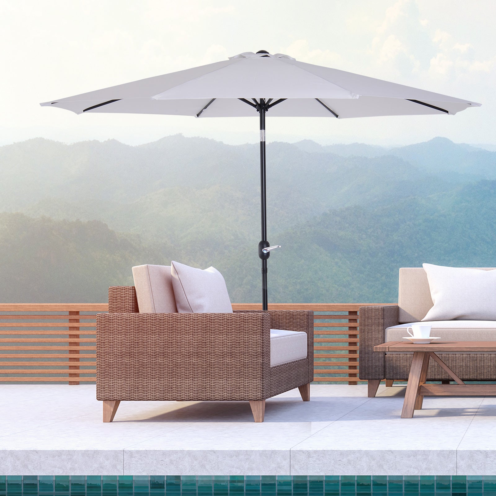 Guarda-Sol de Jardim – Ø295x250cm – Branco – Metal e poliéster
