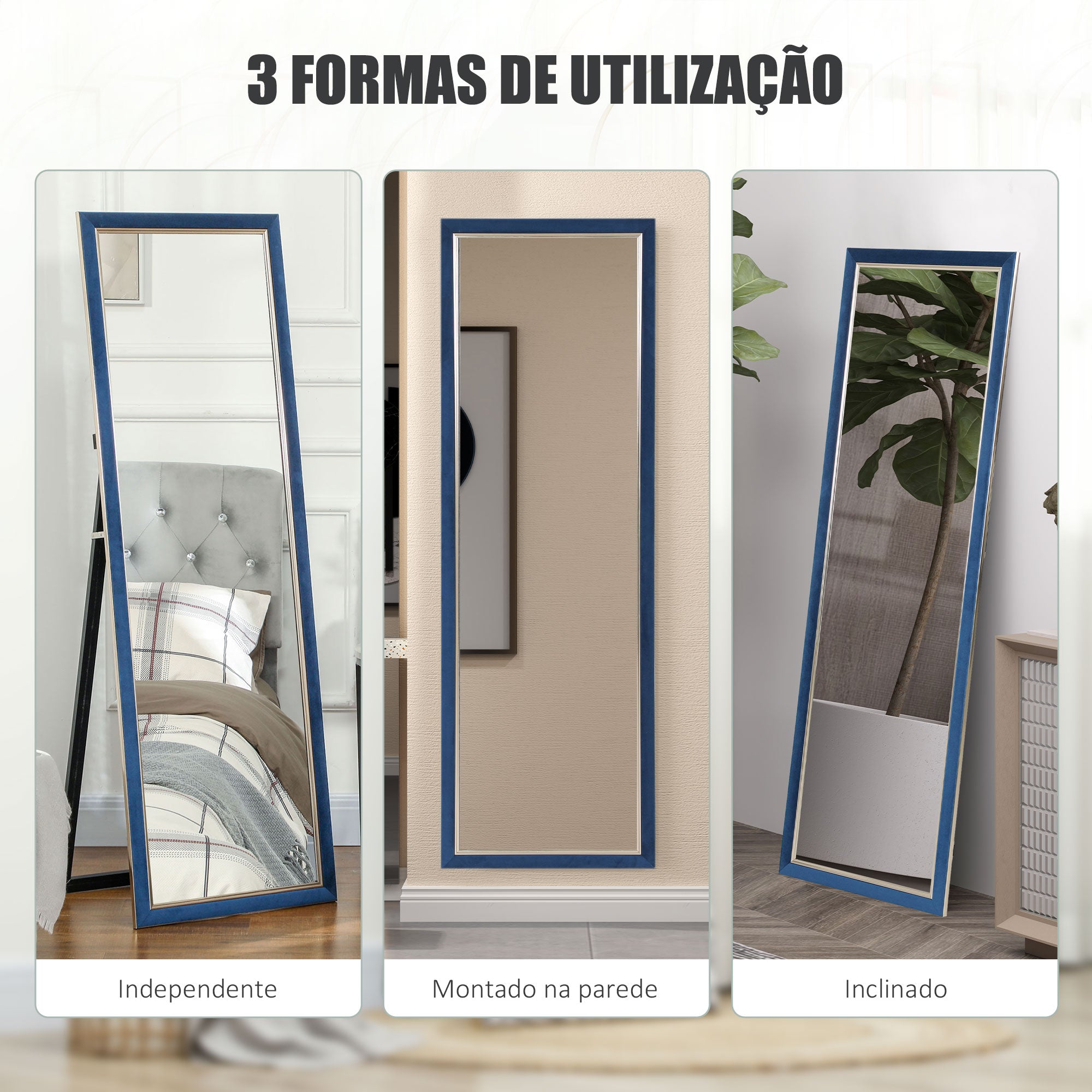 Espelho de Pé 50x150 cm Azul em Veludo