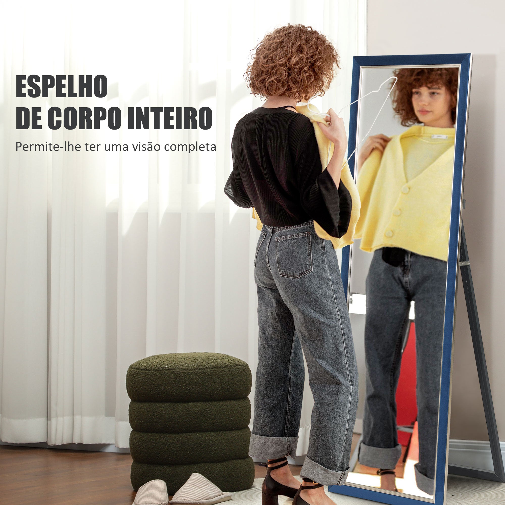 Espelho de Pé 50x150 cm Azul em Veludo