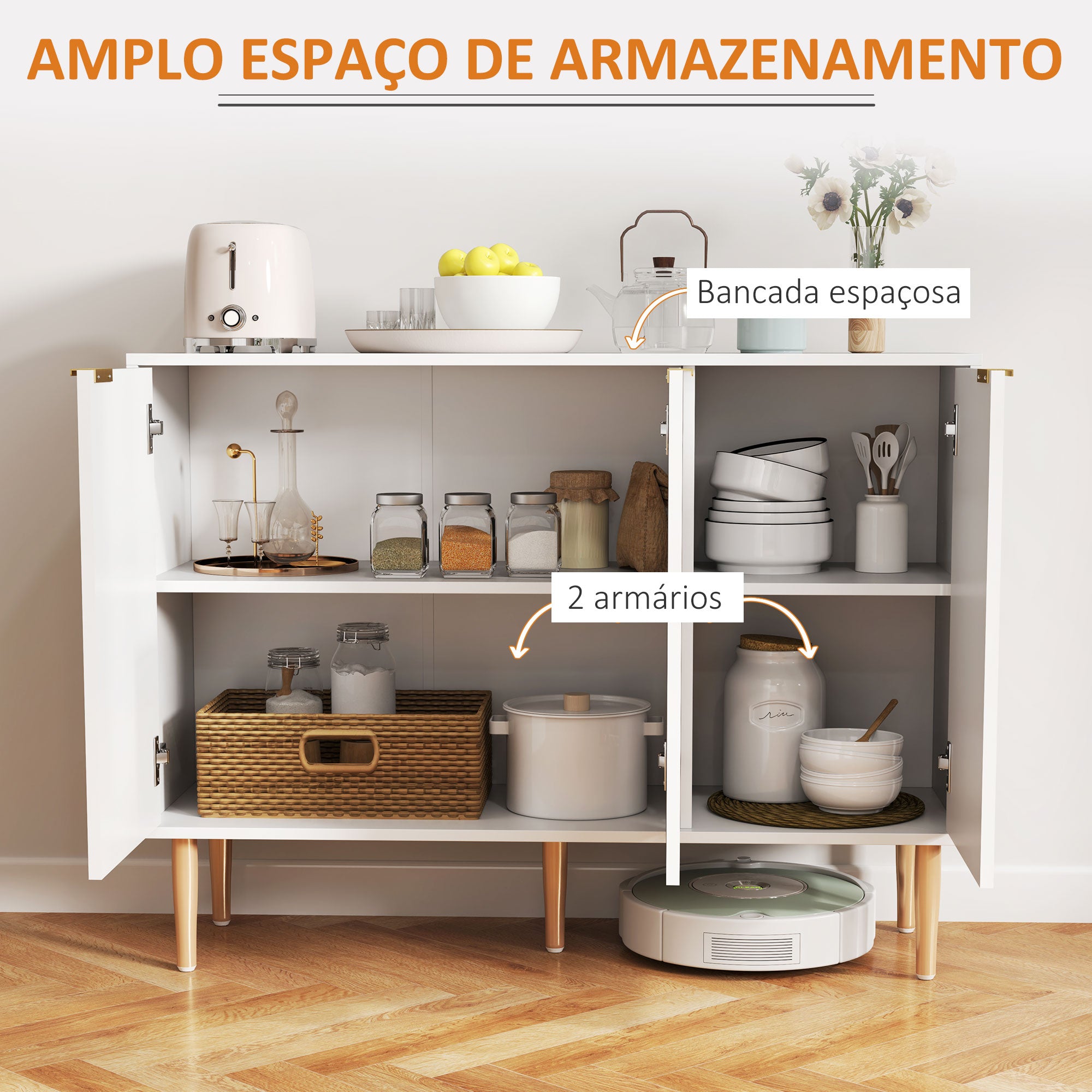 Aparador de Sala de Estar 107x35x80 cm Branco