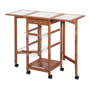 Carrinho de Cozinha Dobrável 6 Rodas 1 Gaveta 2 Cestos 91x37x75cm Cor de Madeira Natural