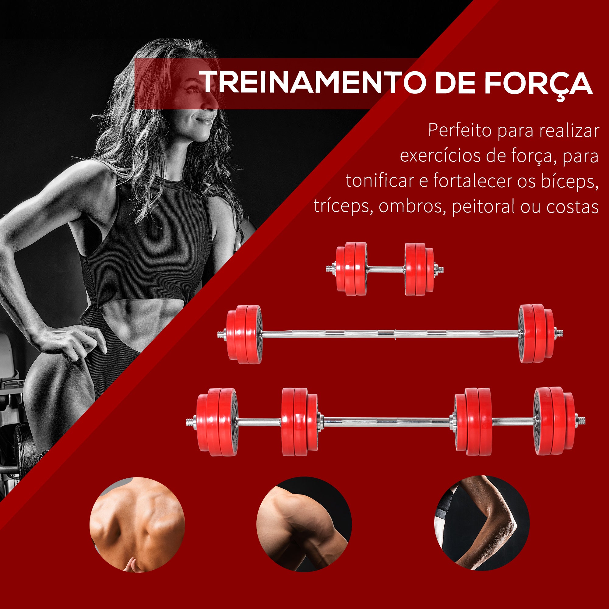 Conjunto de Halteres Ajustáveis 30kg Ø21.5x3.8cm Preto e Vermelho