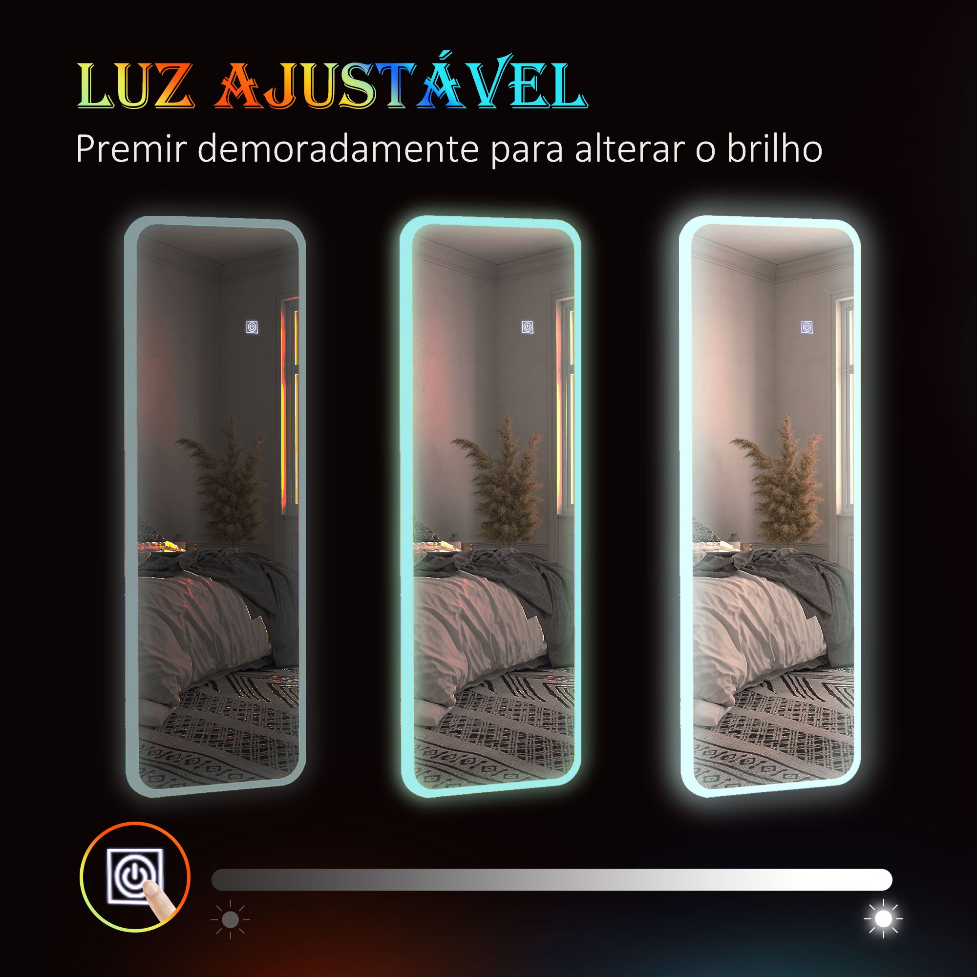 Espelho de Corpo Inteiro com Luzes LED – 120x40 cm – Prata – Vidro Temperado