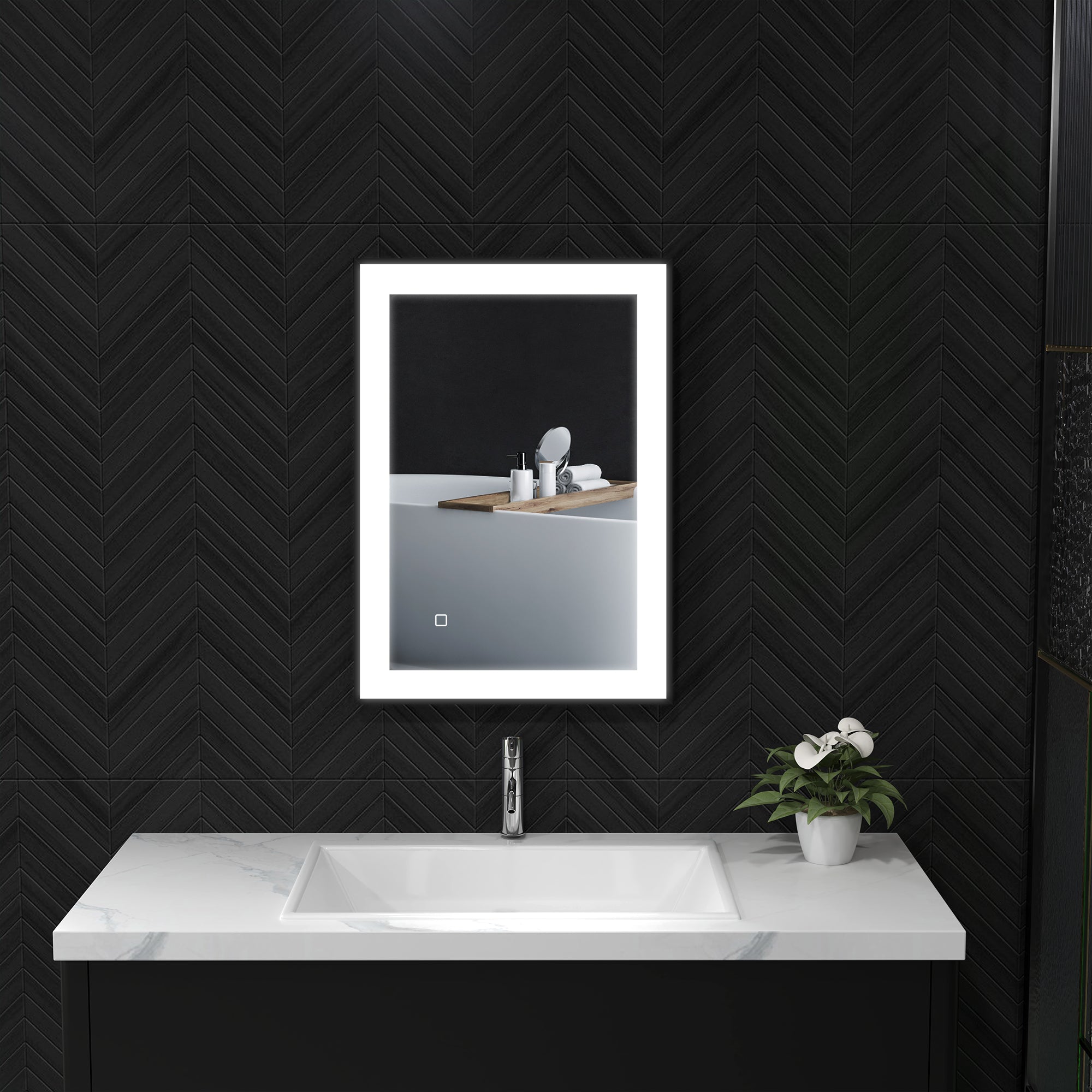 Espelho Casa de Banho LED 70x50 cm Preto