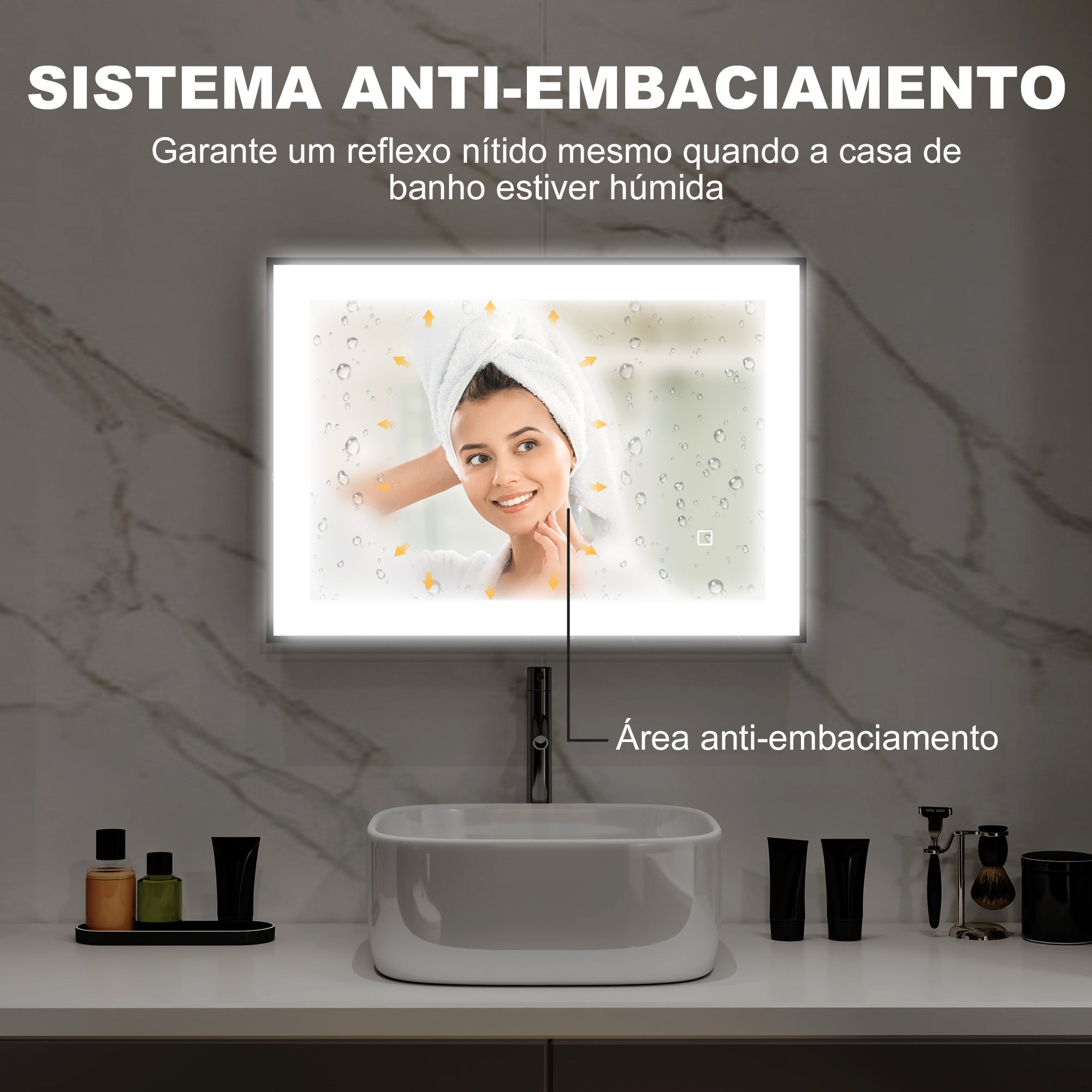 Espelho Casa de Banho LED 70x50 cm Preto
