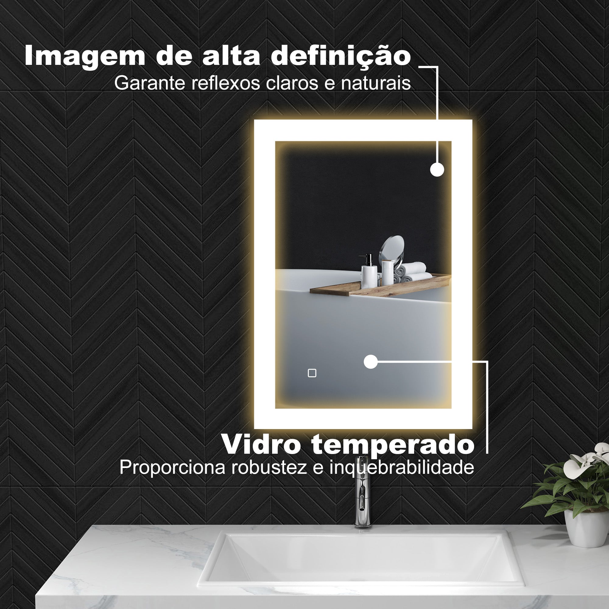 Espelho Casa de Banho LED 70x50 cm Preto