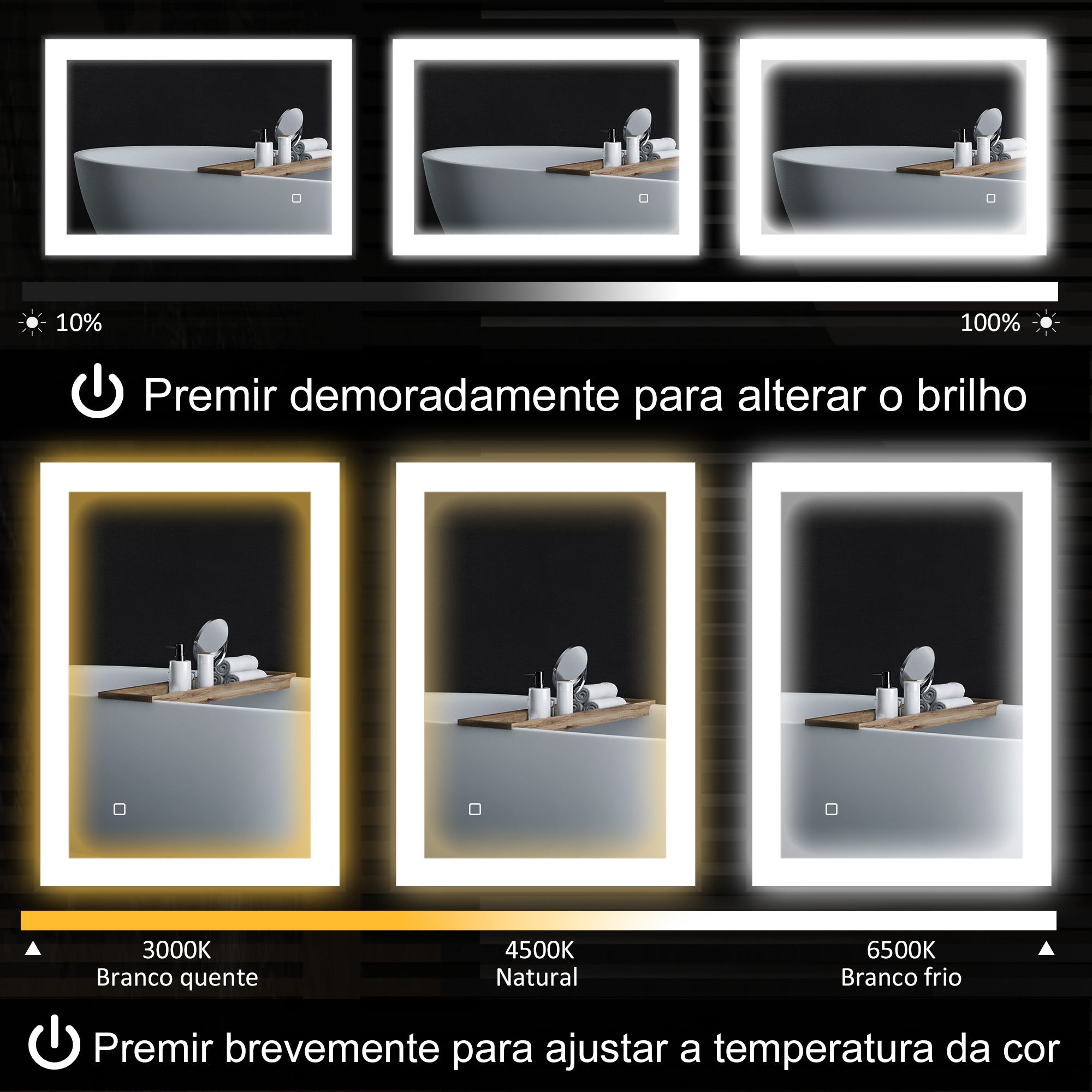 Espelho Casa de Banho LED 70x50 cm Preto