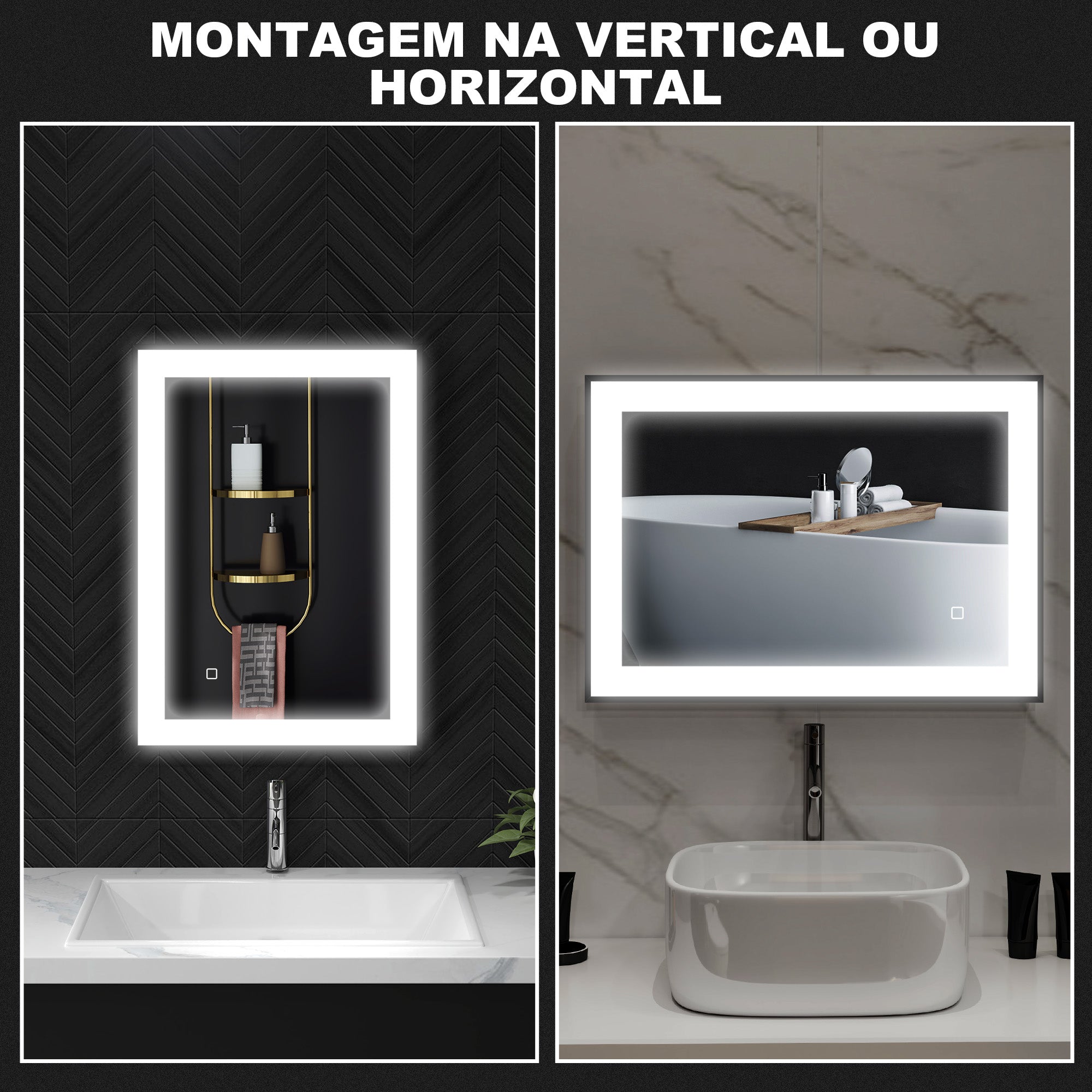 Espelho Casa de Banho LED 70x50 cm Preto