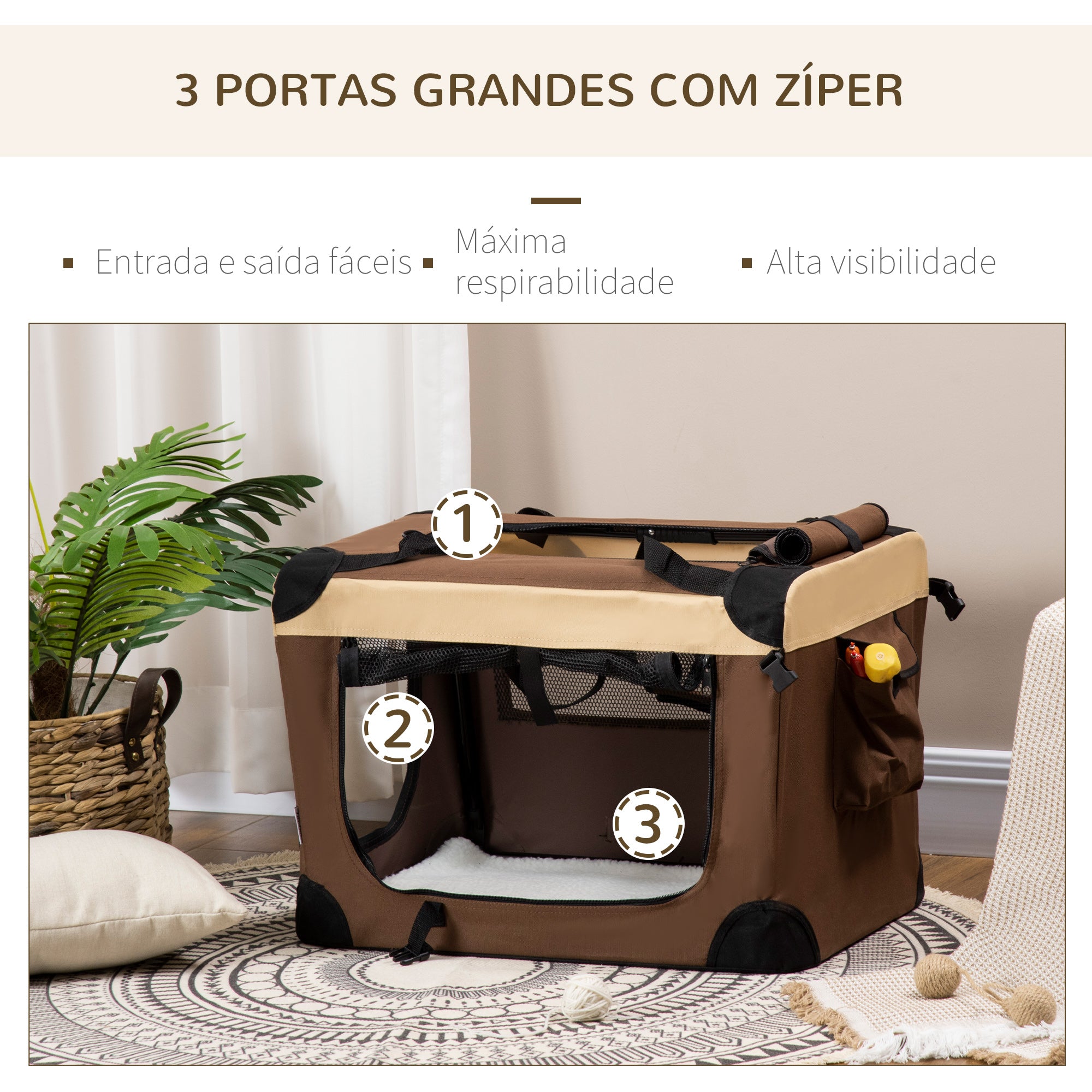 Transportadora para Animais de Estimação 60x41x41cm - Marrom