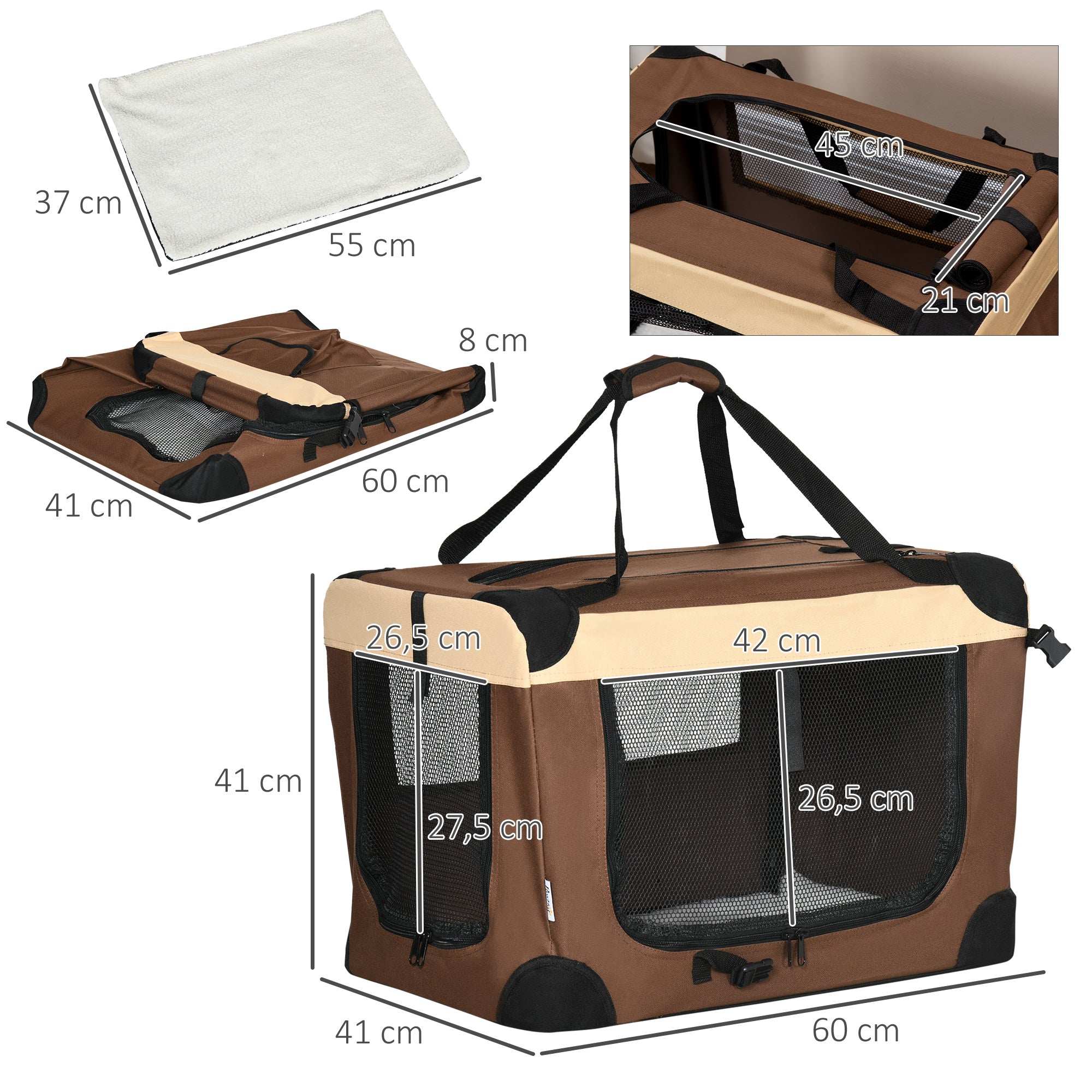 Transportadora para Animais de Estimação 60x41x41cm - Marrom
