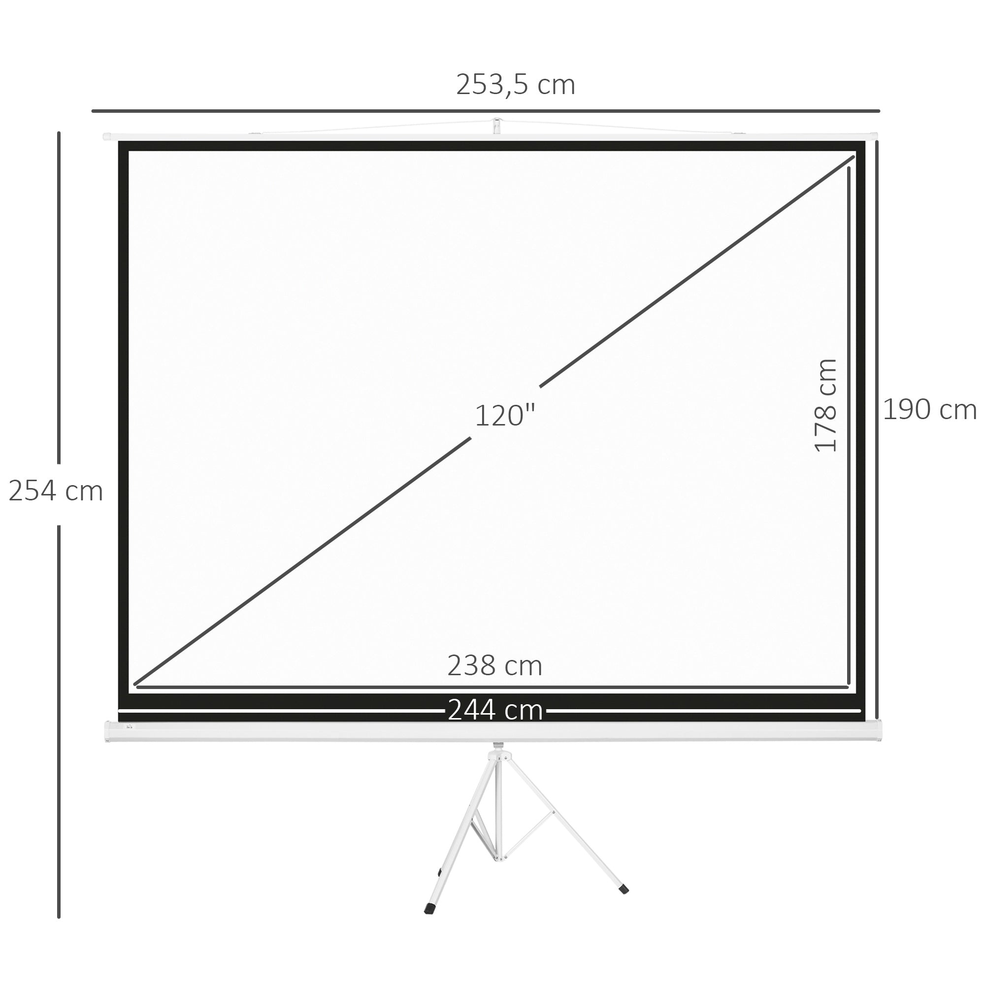Tela de Projeção Manual 120 Polegadas Branco 244x183 cm