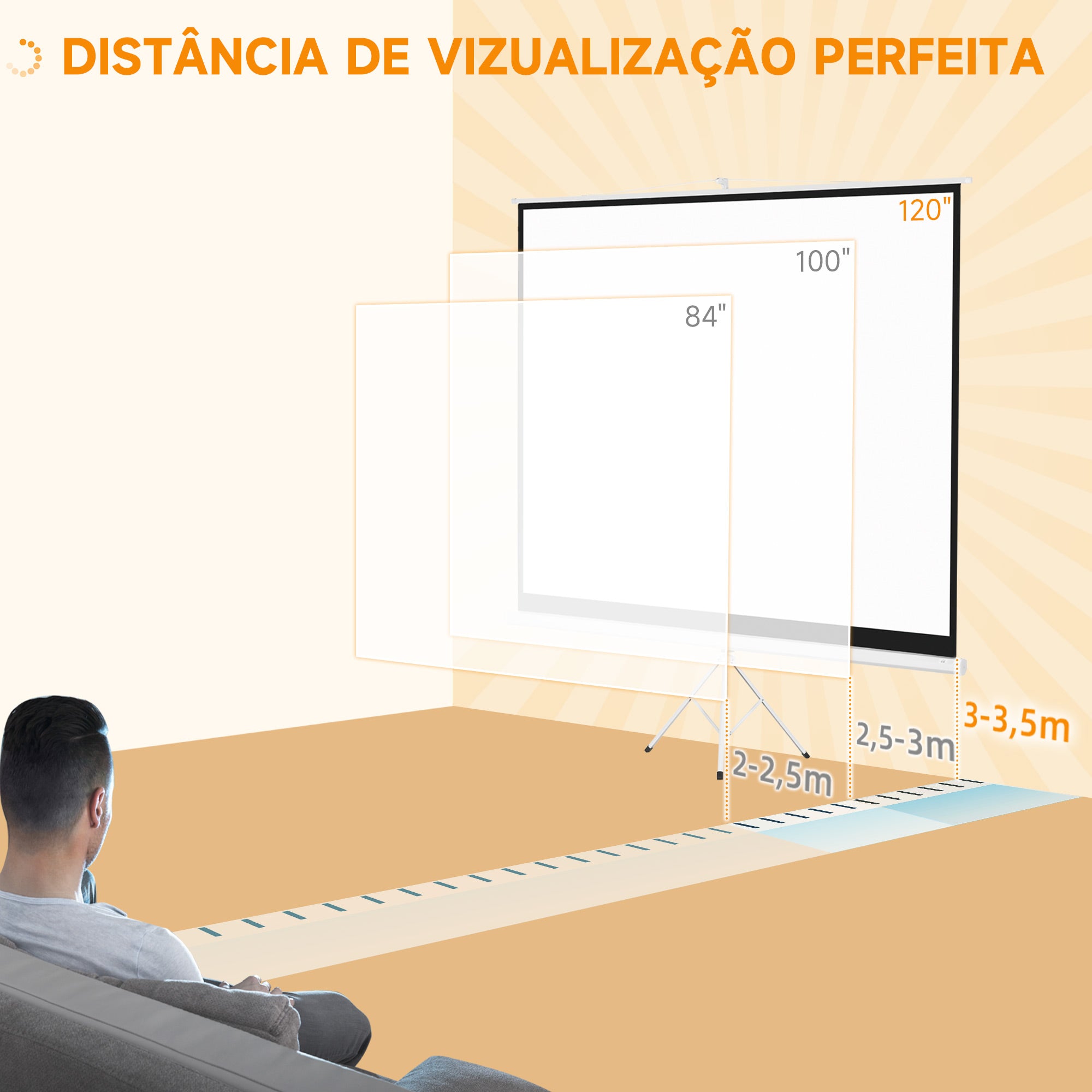 Tela de Projeção Manual 120 Polegadas Branco 244x183 cm