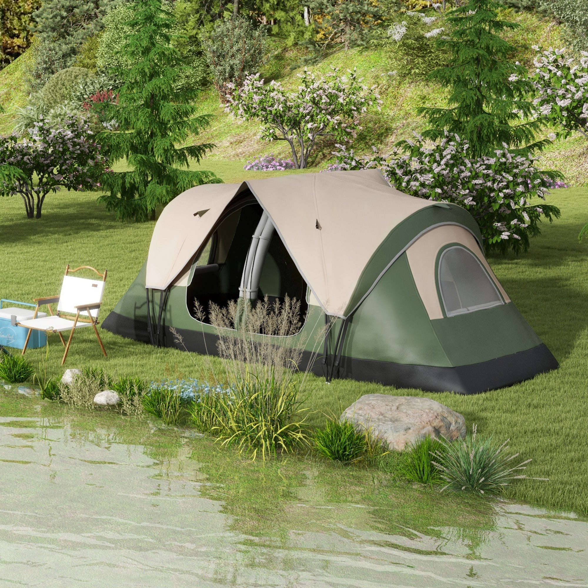 Tenda de Campismo Familiar para 4-5 Pessoas 450x215x180 cm - Verde