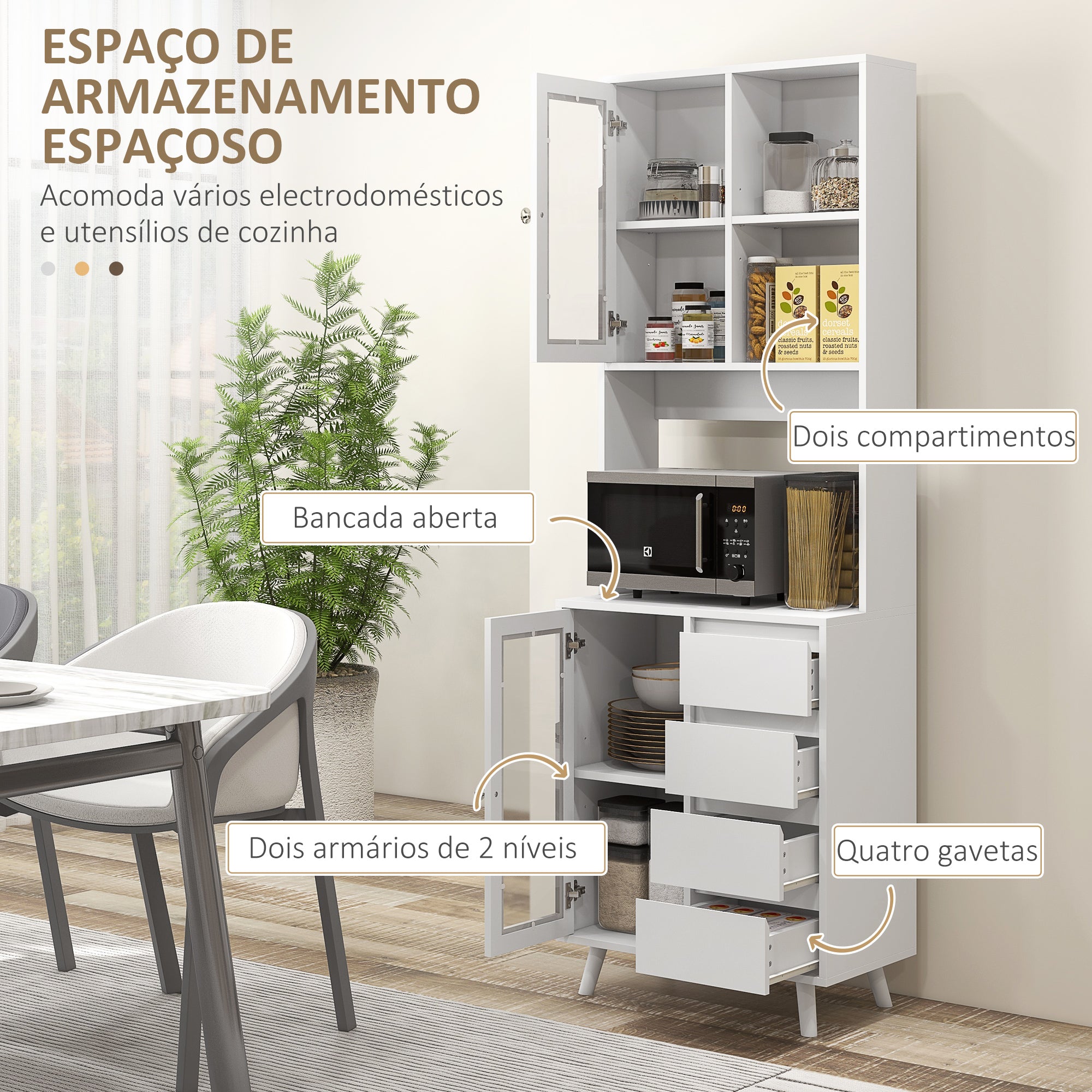 Armário de Cozinha Branco com Portas de Vidro Temperado 60x35x180 cm