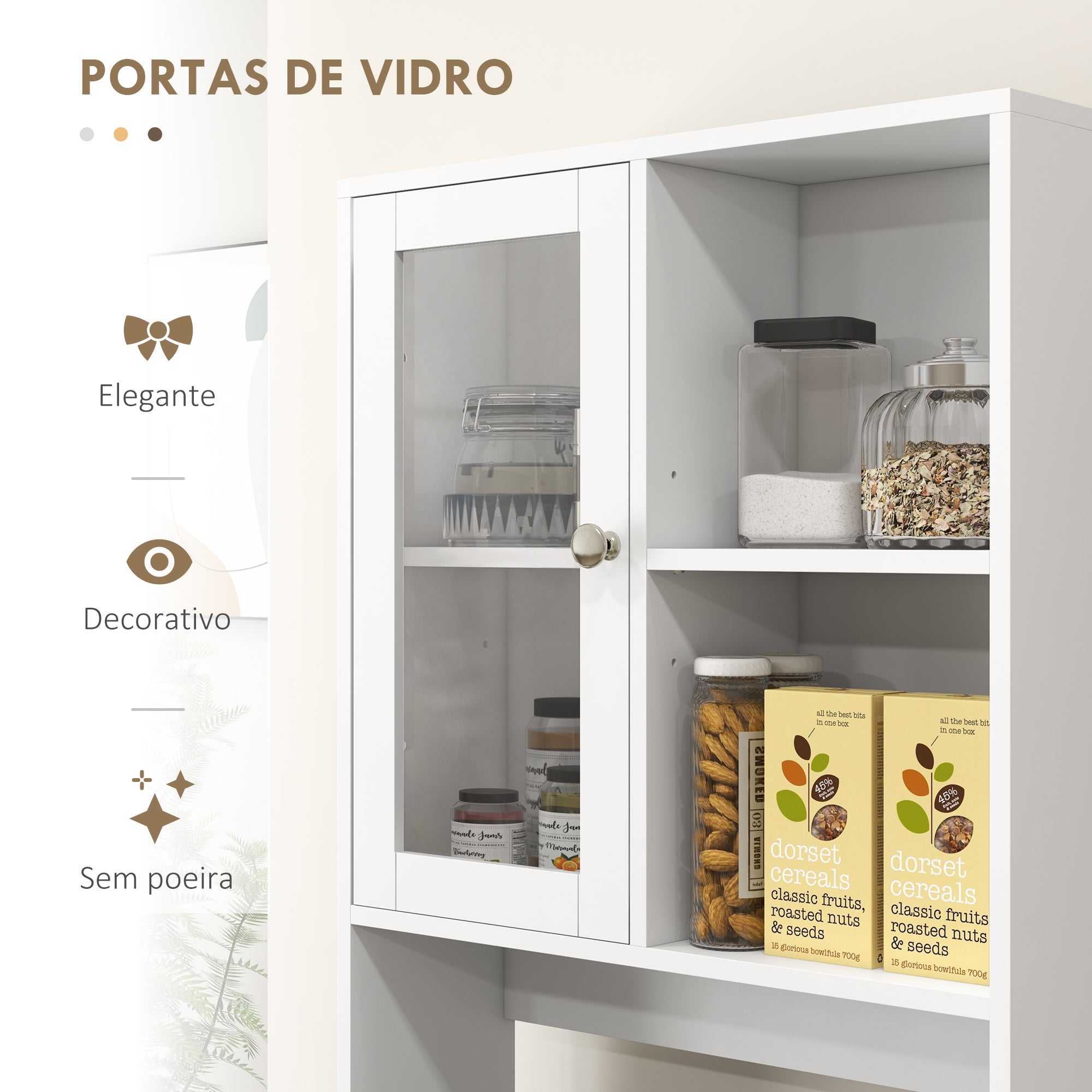 Armário de Cozinha Branco com Portas de Vidro Temperado 60x35x180 cm