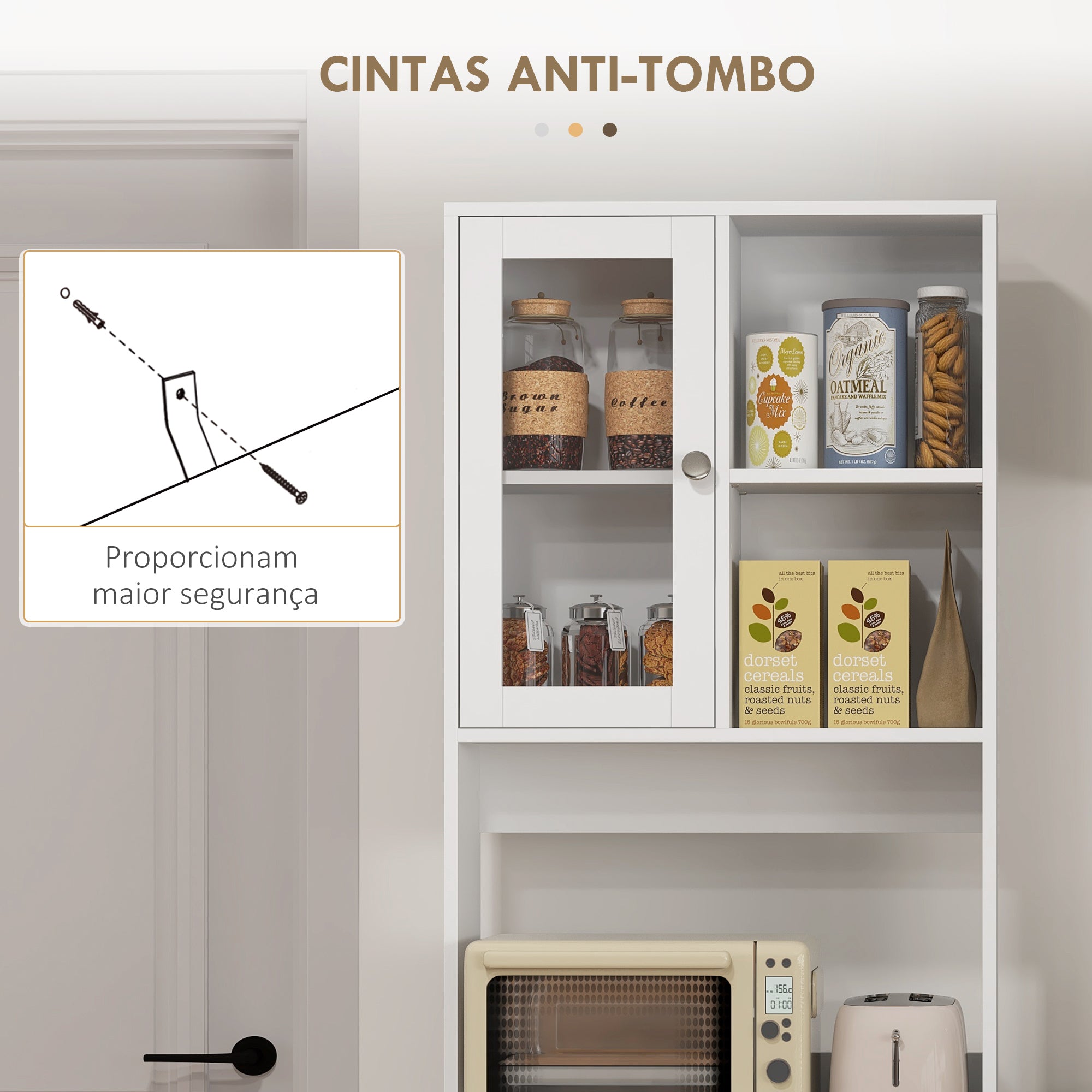 Armário de Cozinha Branco com Portas de Vidro Temperado 60x35x180 cm