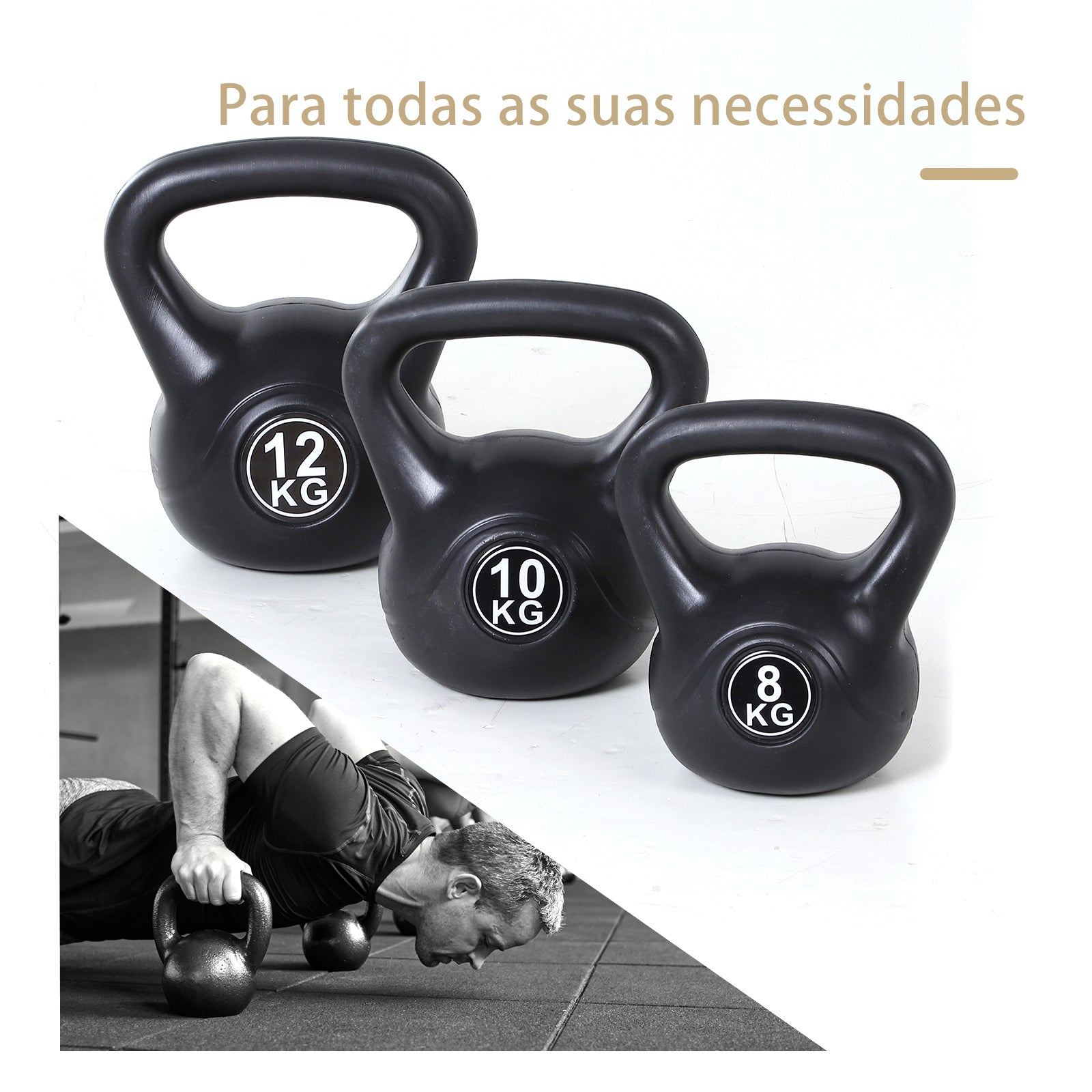 Kettlebell Preenchido de Areia – 25x19x28 cm – Preto – PVC