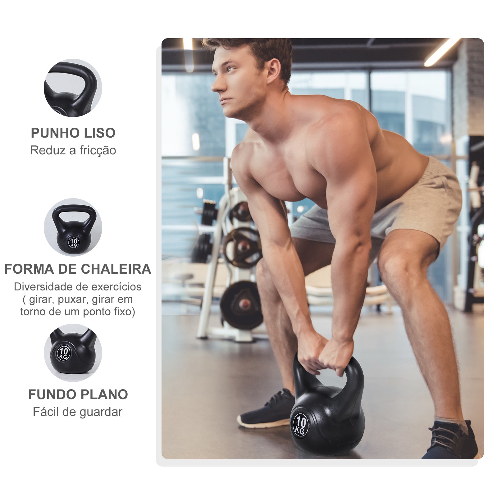 Kettlebell Preenchido de Areia – 25x19x28 cm – Preto – PVC