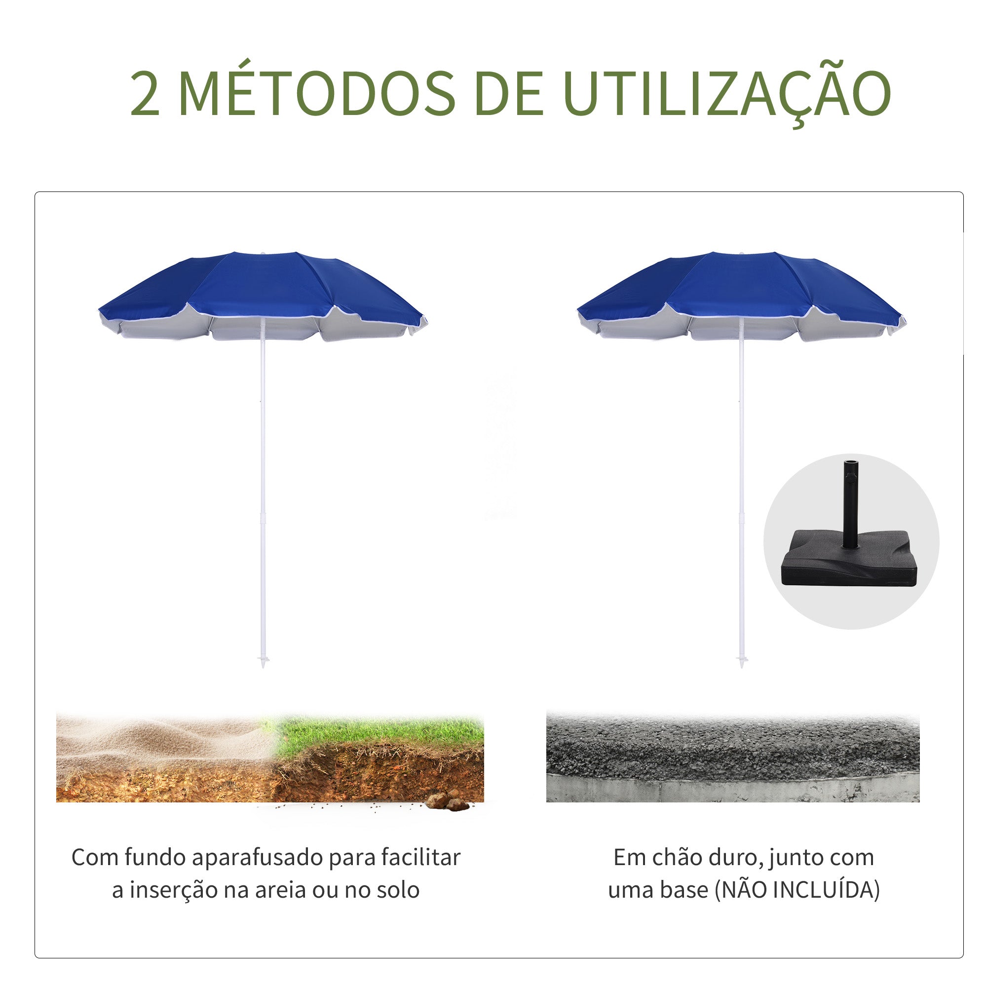 Chapéu de Sol de Praia Grande Azul Ø160x205 cm Proteção UV Impermeável e Bolsa de Transporte