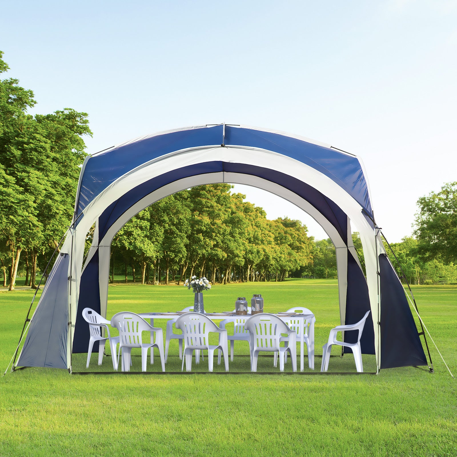 Tenda de Campismo 3,5x3,5 m Azul e Cinza Claro