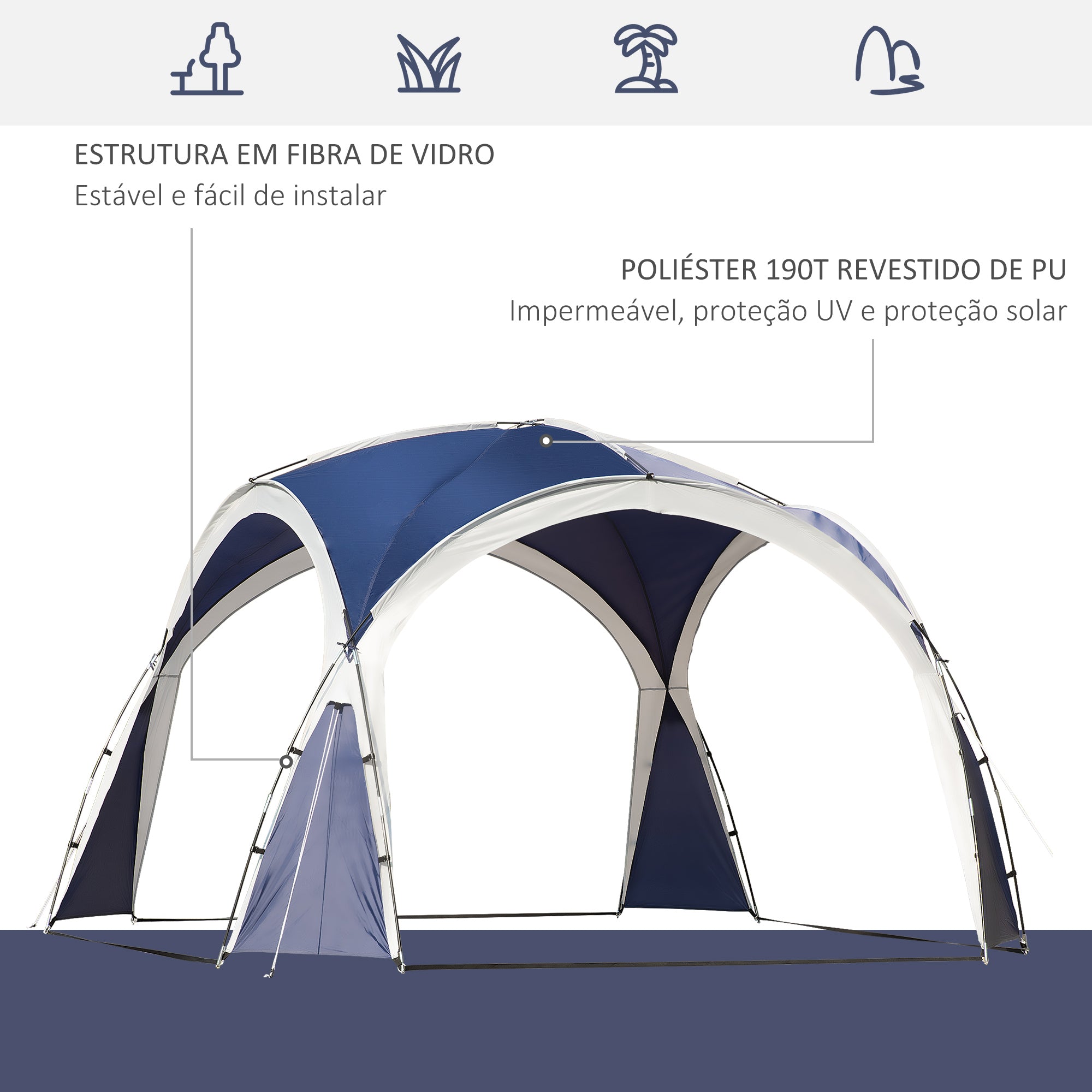 Tenda de Campismo 3,5x3,5 m Azul e Cinza Claro