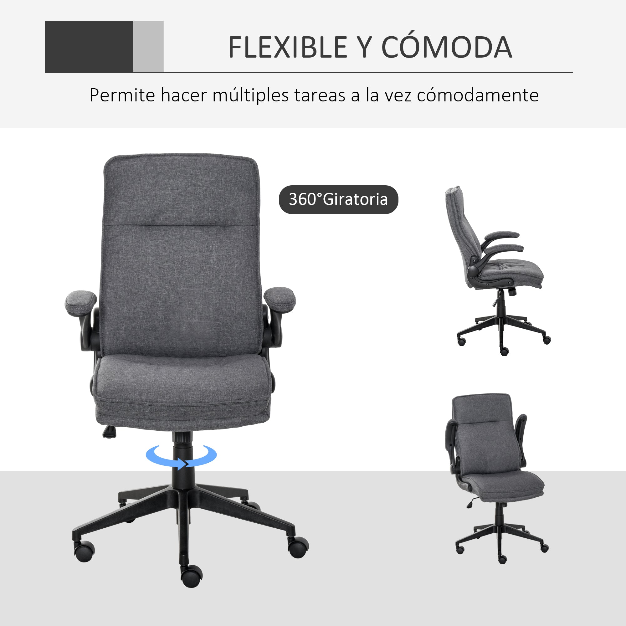 Cadeira de Escritório Ergonômica 360° Giratória Cinza 67x70x108-118 cm