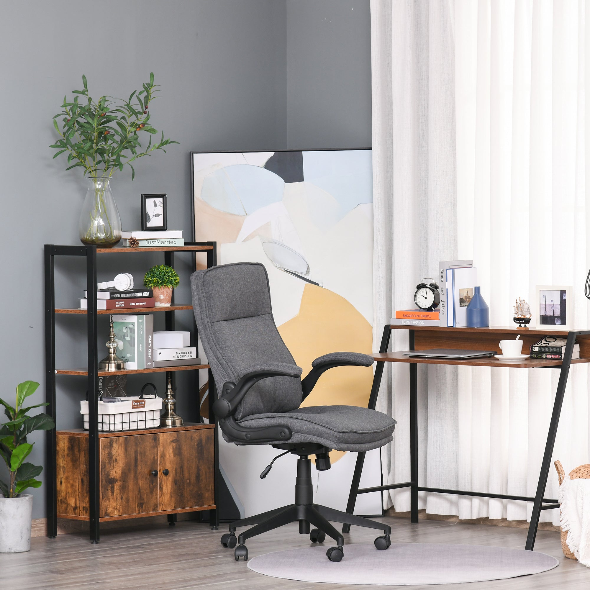 Cadeira de Escritório Ergonômica 360° Giratória Cinza 67x70x108-118 cm