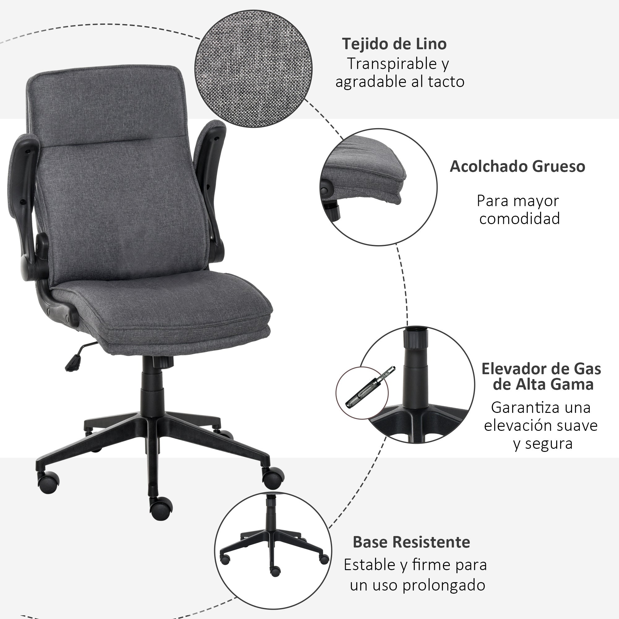 Cadeira de Escritório Ergonômica 360° Giratória Cinza 67x70x108-118 cm