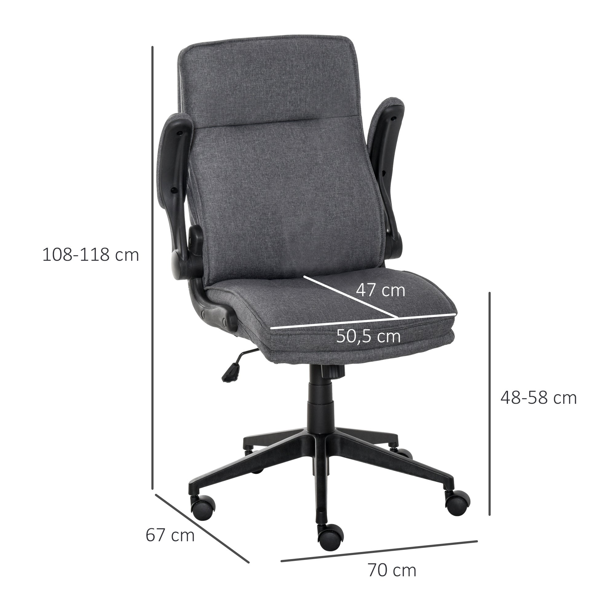 Cadeira de Escritório Ergonômica 360° Giratória Cinza 67x70x108-118 cm
