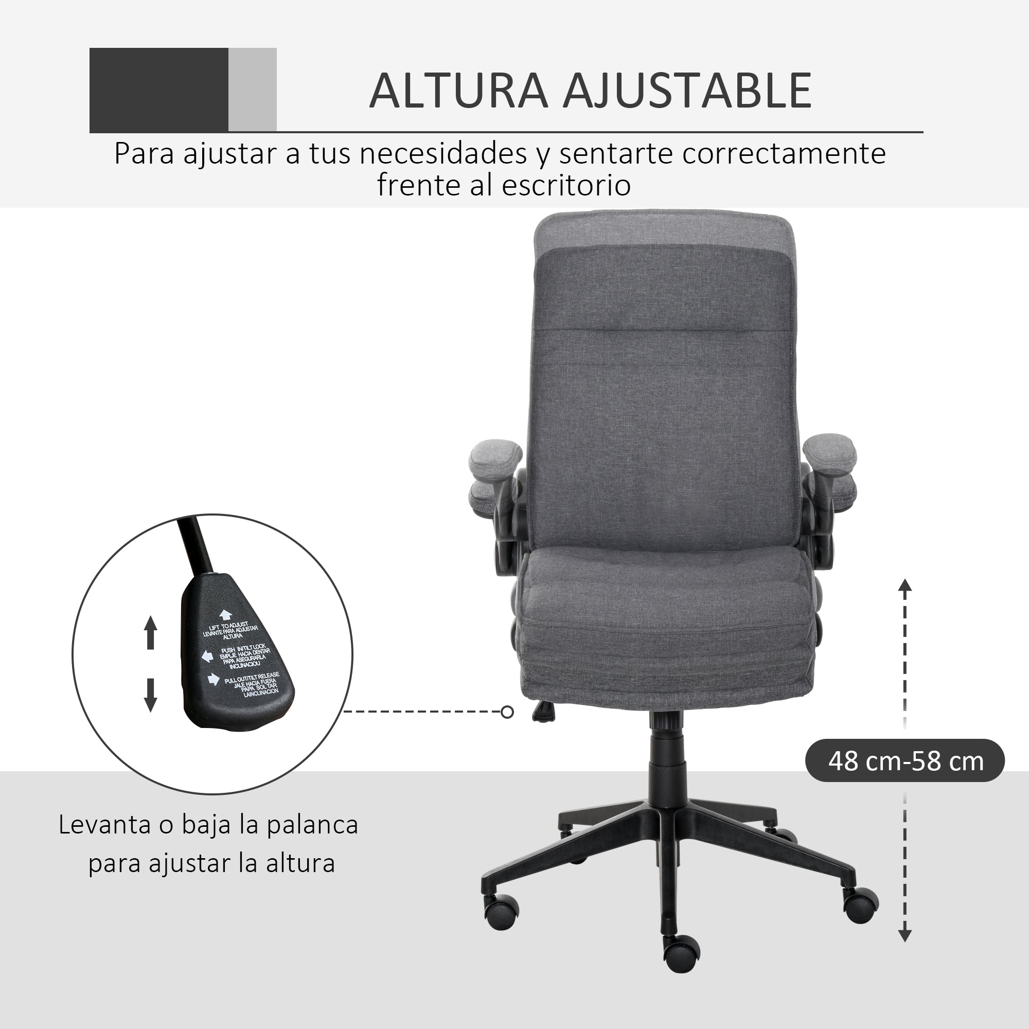 Cadeira de Escritório Ergonômica 360° Giratória Cinza 67x70x108-118 cm
