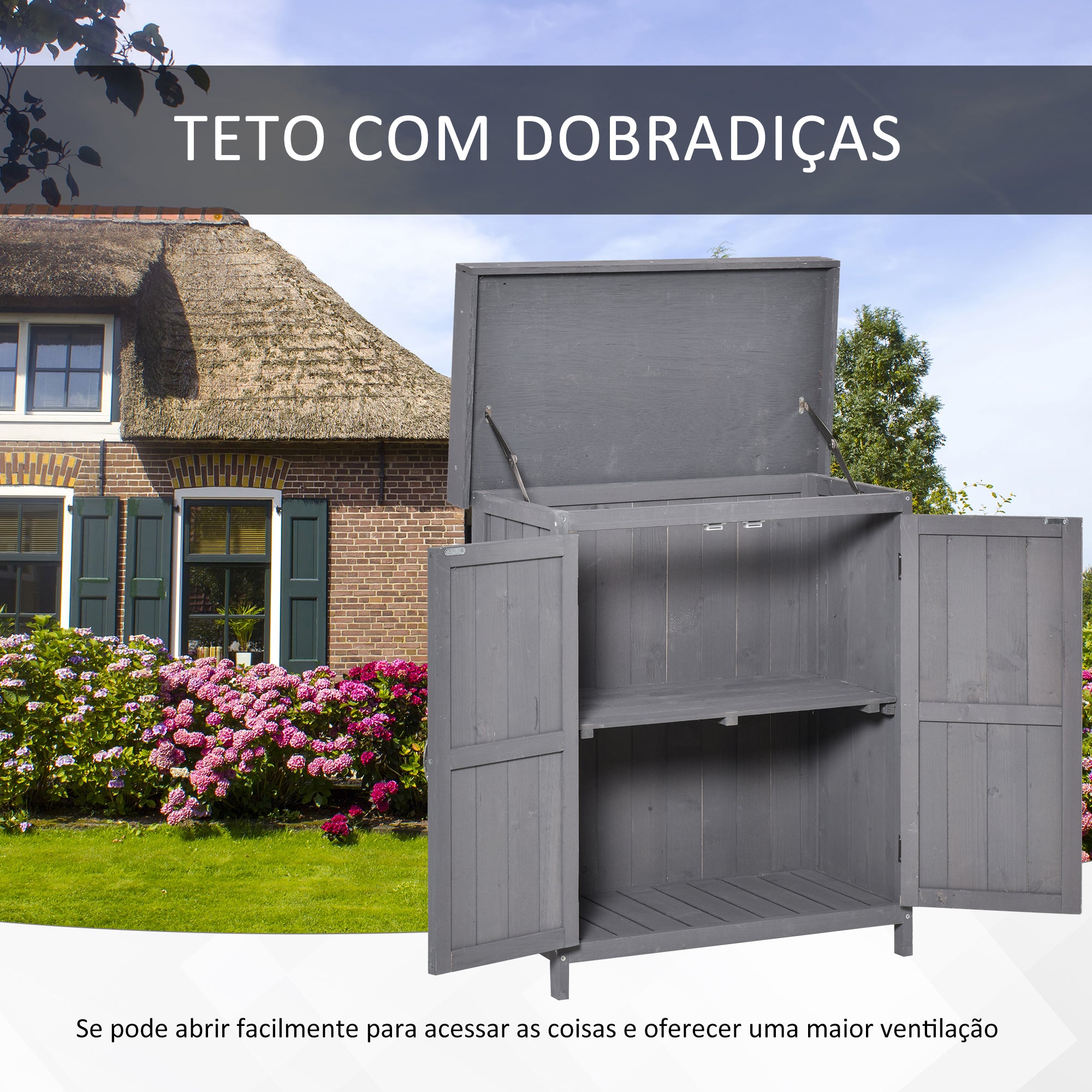 Armário de Jardim de Madeira 74x43x88 cm Cinzento