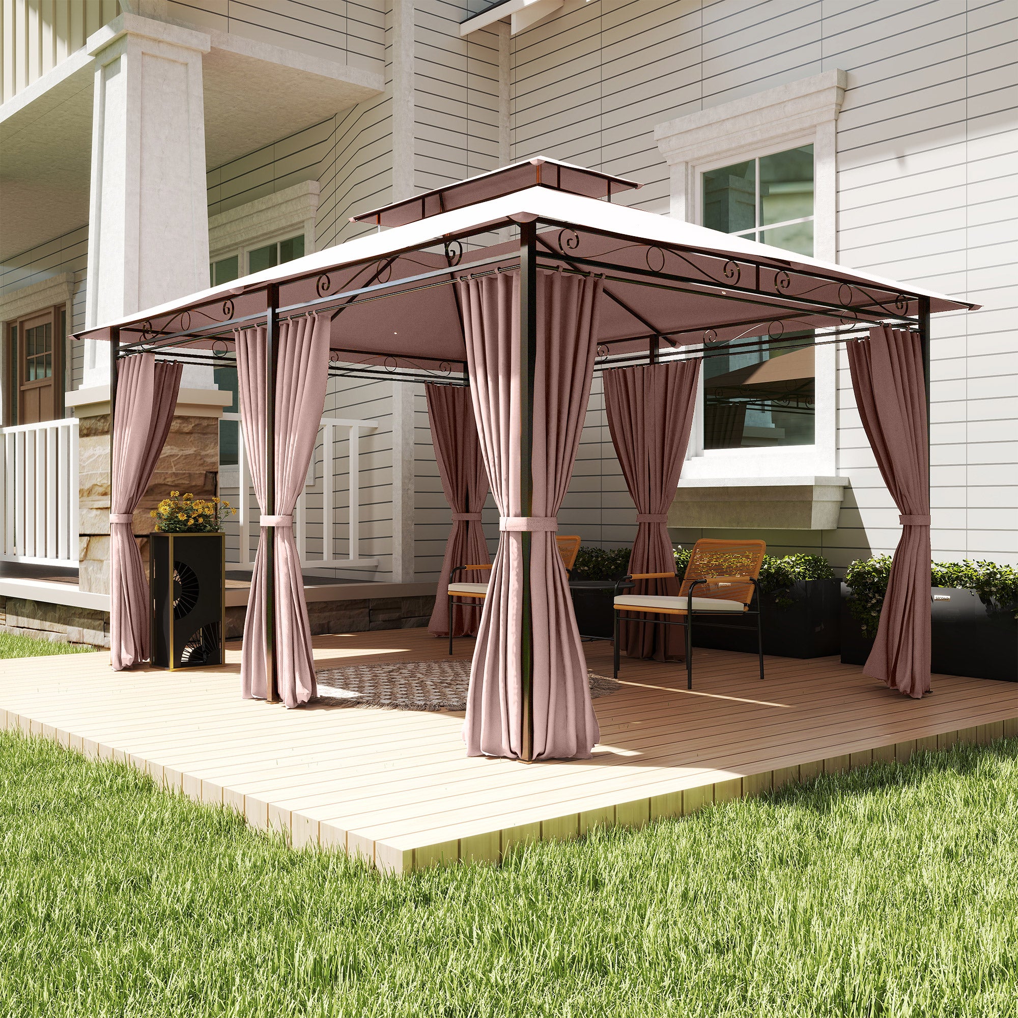 Pérgola de Jardim Marrom 300x400x280 cm