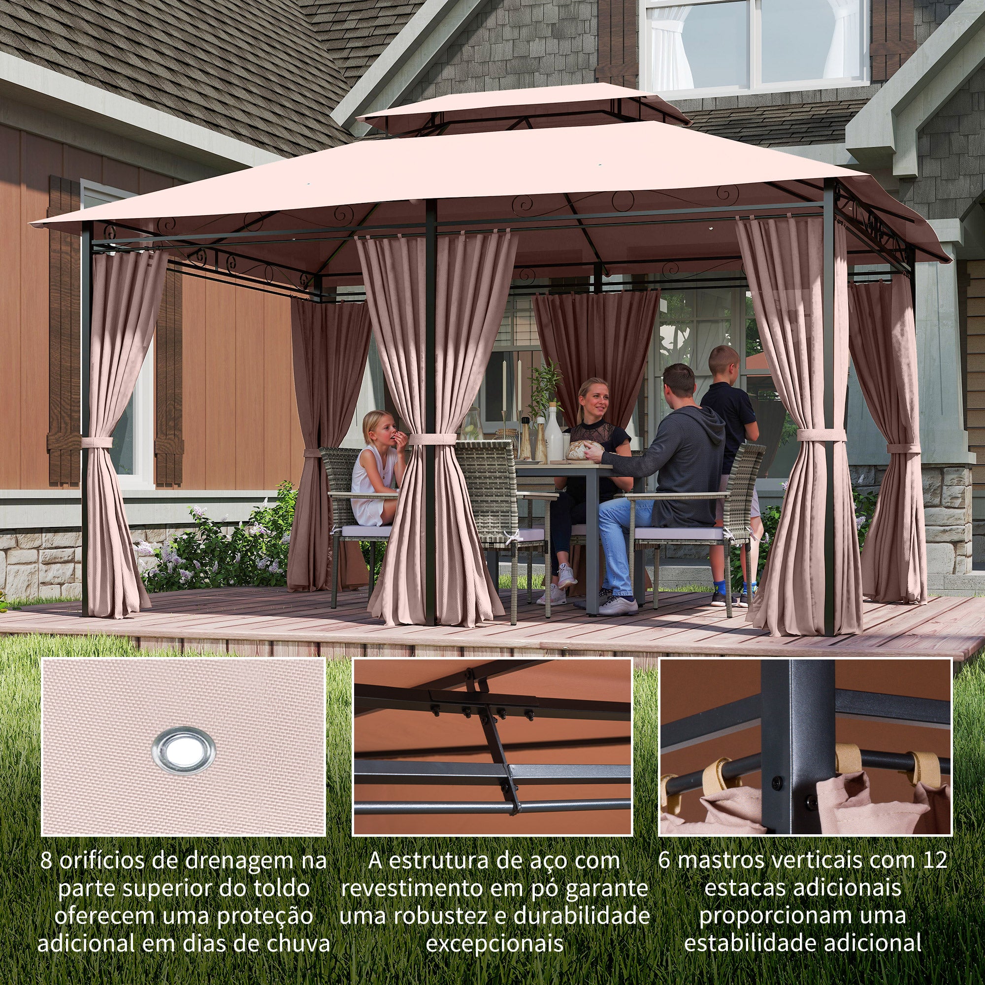 Pérgola de Jardim Marrom 300x400x280 cm