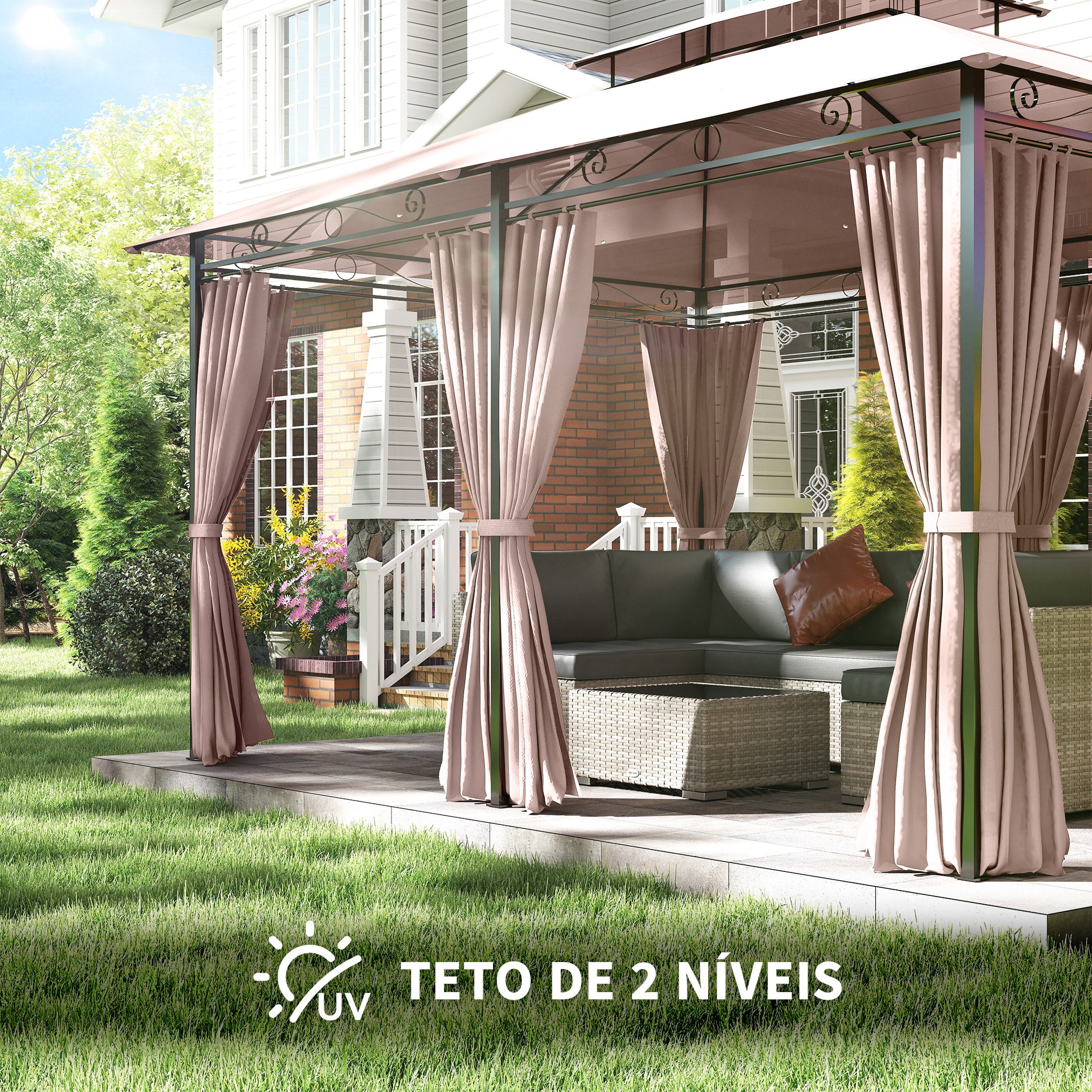 Pérgola de Jardim Marrom 300x400x280 cm