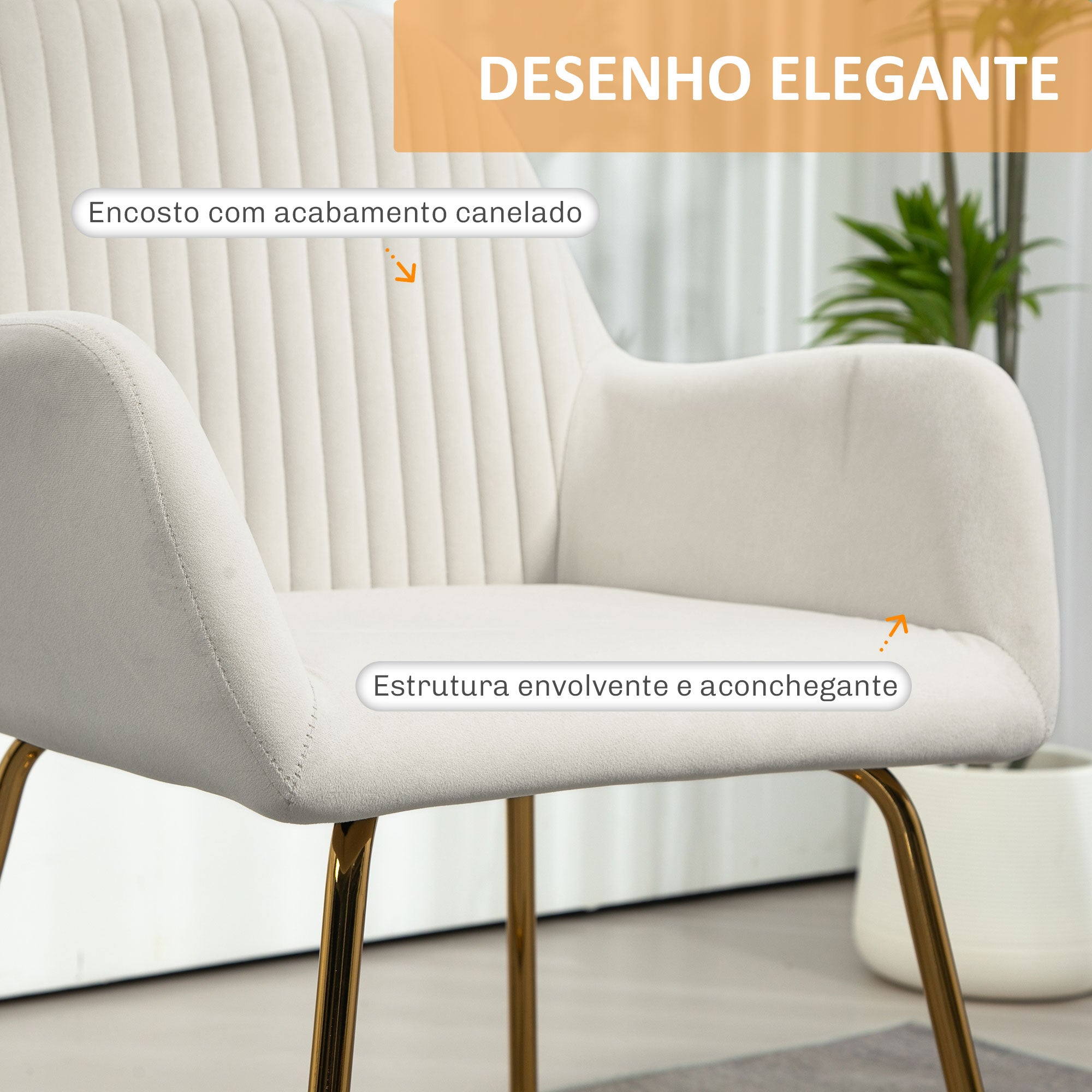 Cadeira Estofada em Veludo Creme 60x56,5x85 cm
