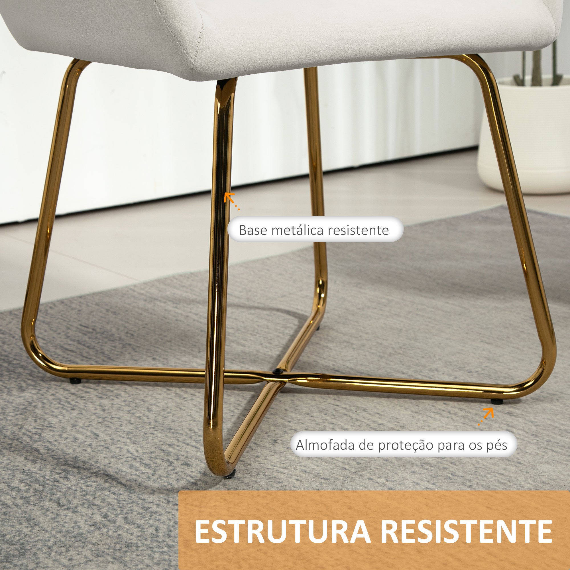 Cadeira Estofada em Veludo Creme 60x56,5x85 cm