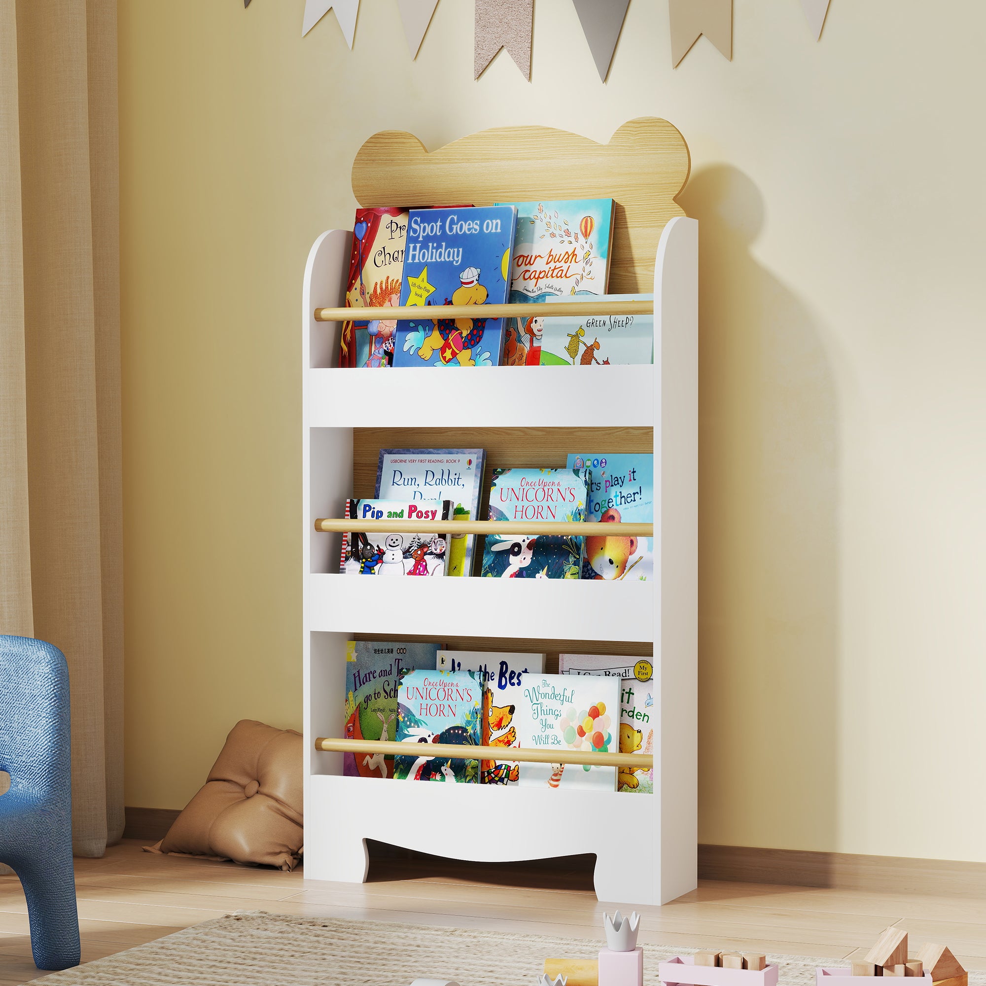 Estante Infantil de 3 Níveis 55x15x110 cm Madeira e Branco