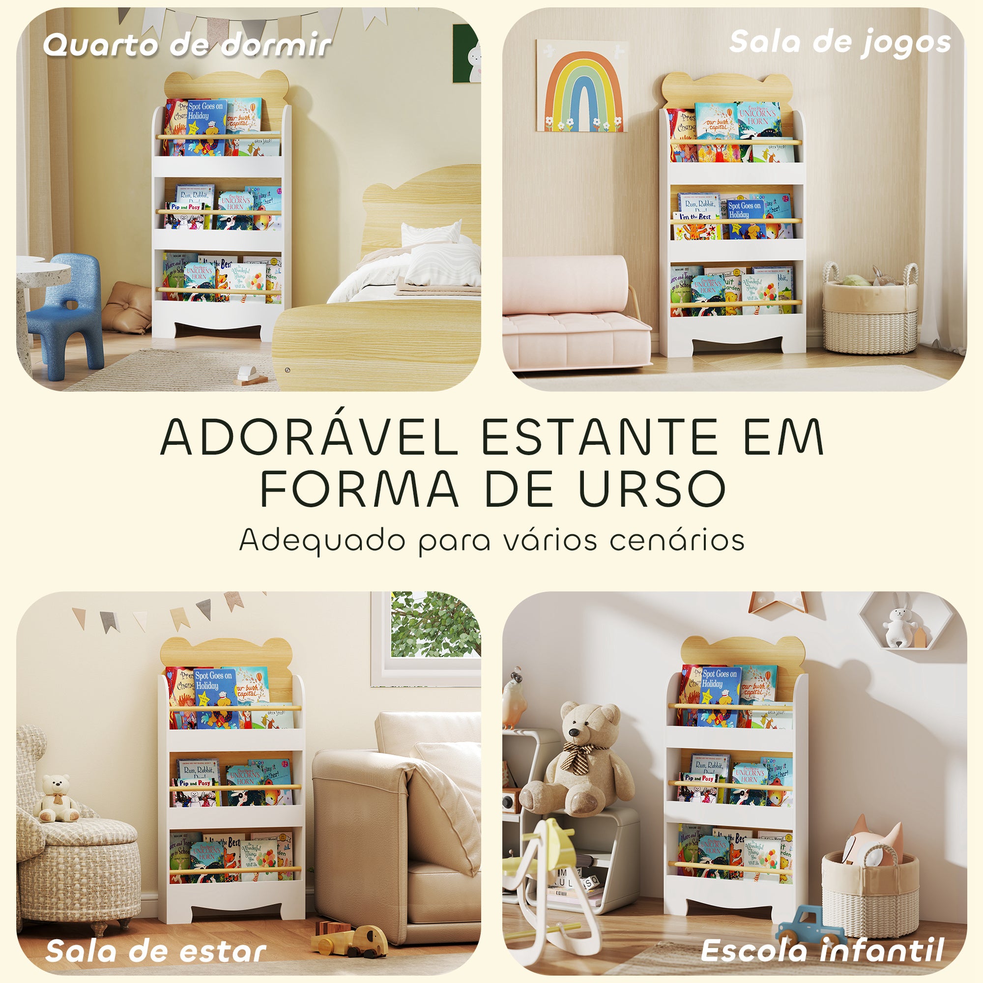 Estante Infantil de 3 Níveis 55x15x110 cm Madeira e Branco
