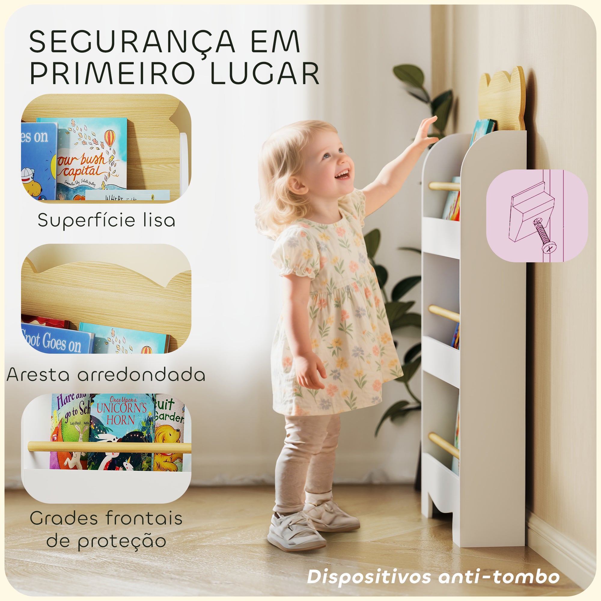 Estante Infantil de 3 Níveis 55x15x110 cm Madeira e Branco