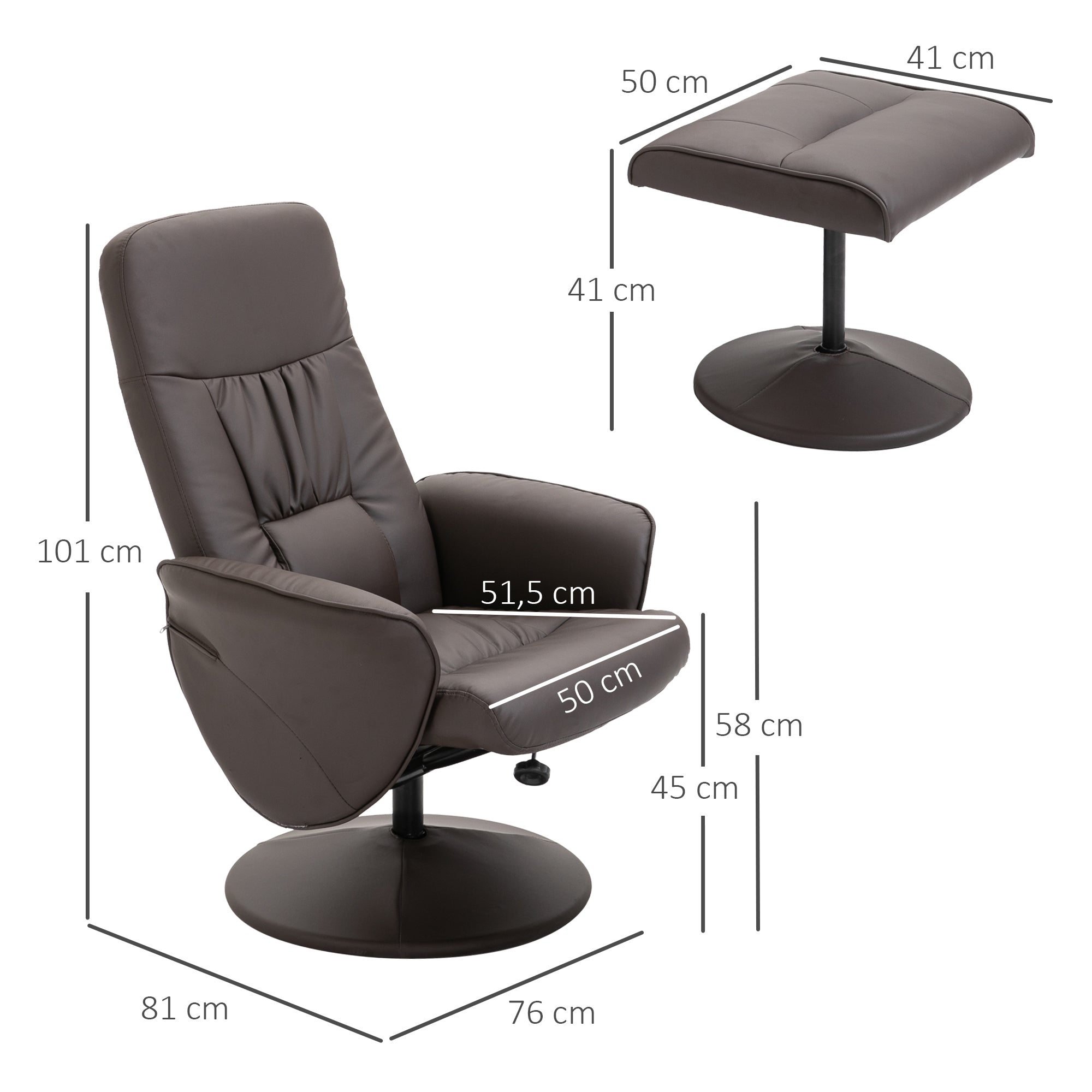 Poltrona Relax Reclinável Marrom 81x81x105 cm
