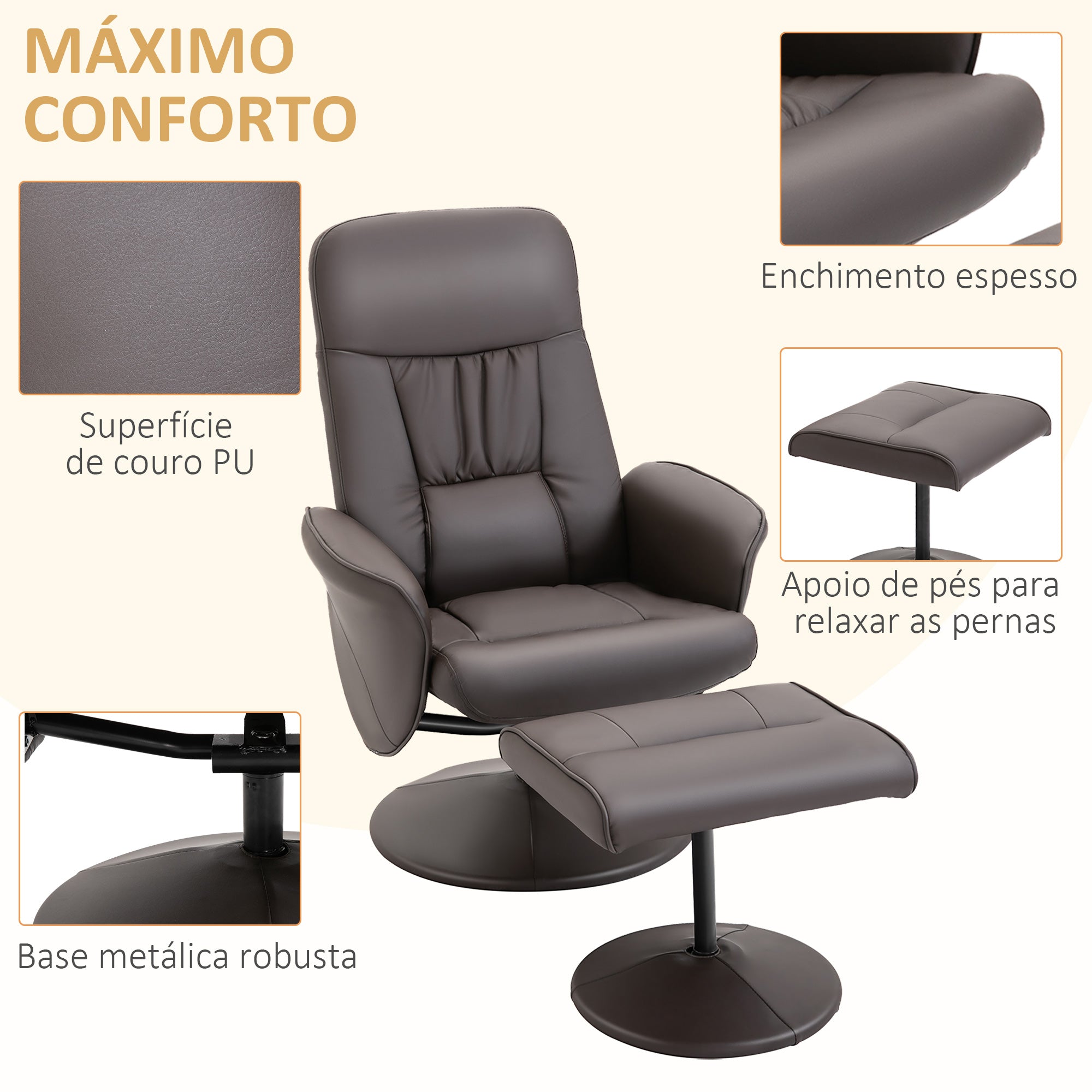 Poltrona Relax Reclinável Marrom 81x81x105 cm