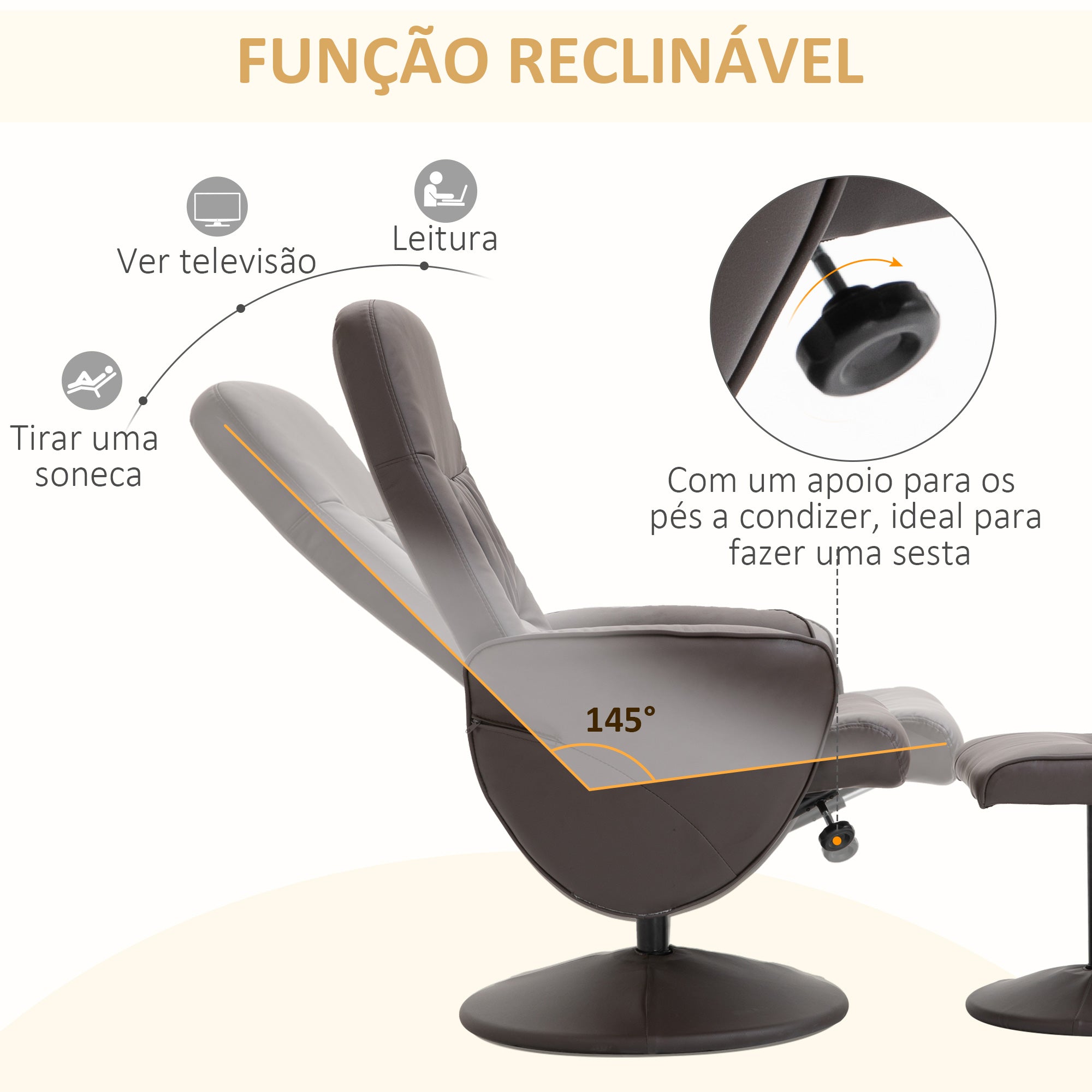 Poltrona Relax Reclinável Marrom 81x81x105 cm