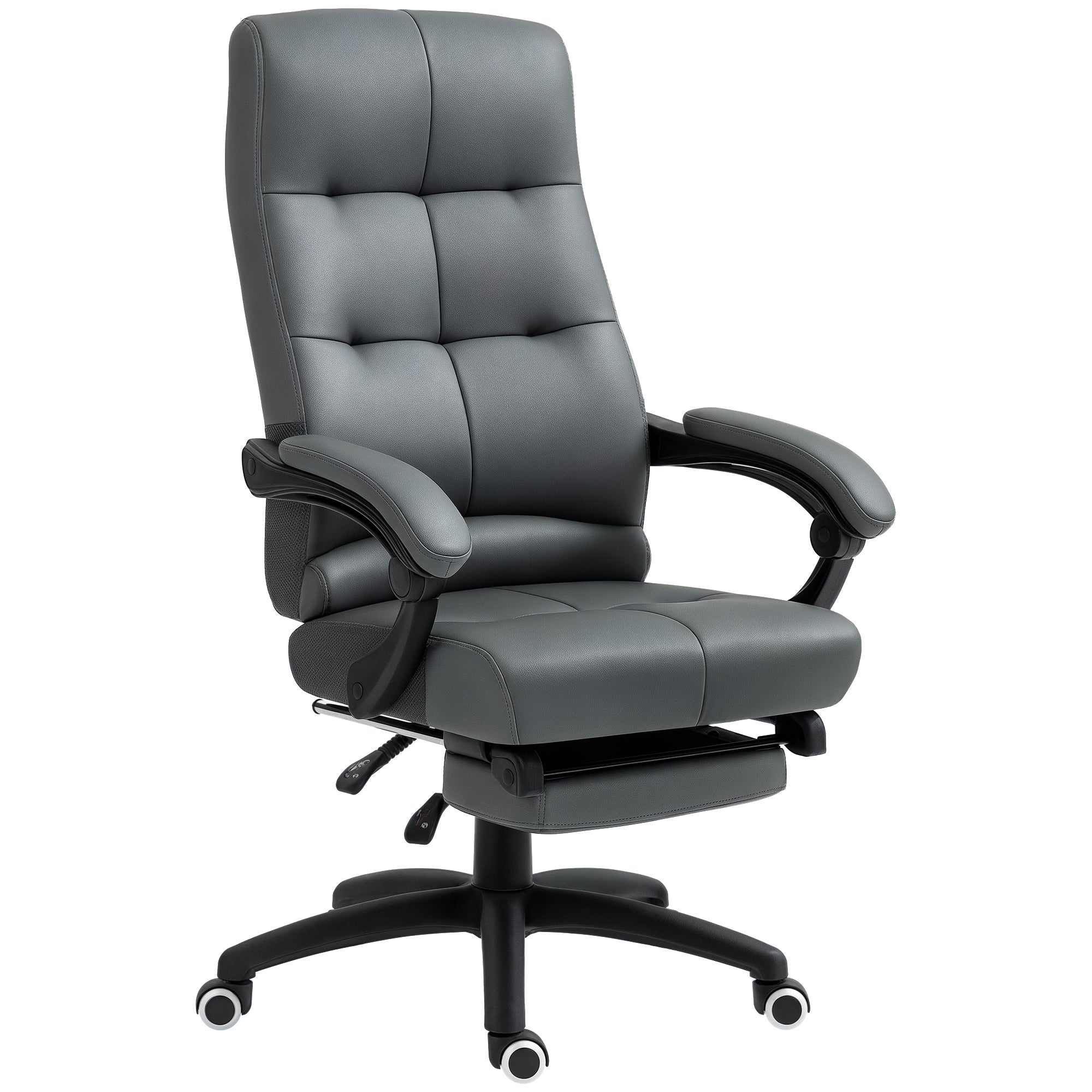 Cadeira de Escritório Ergonômica Reclinável Estofada em PU 65x65x118-125 cm Cinza Escuro