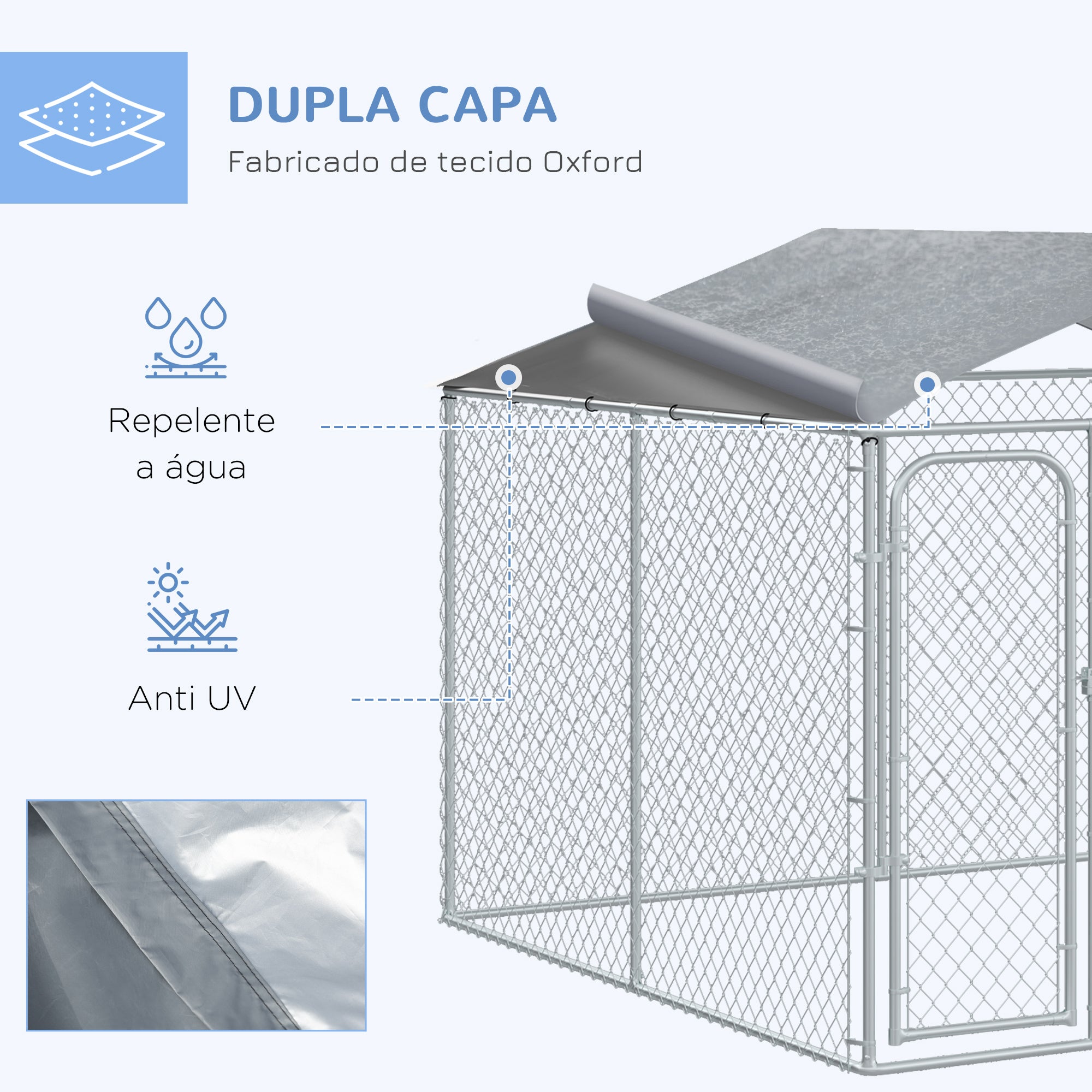 Canil de Exterior Prata 300x300x234 cm com Toldo - Espaçoso e Seguro